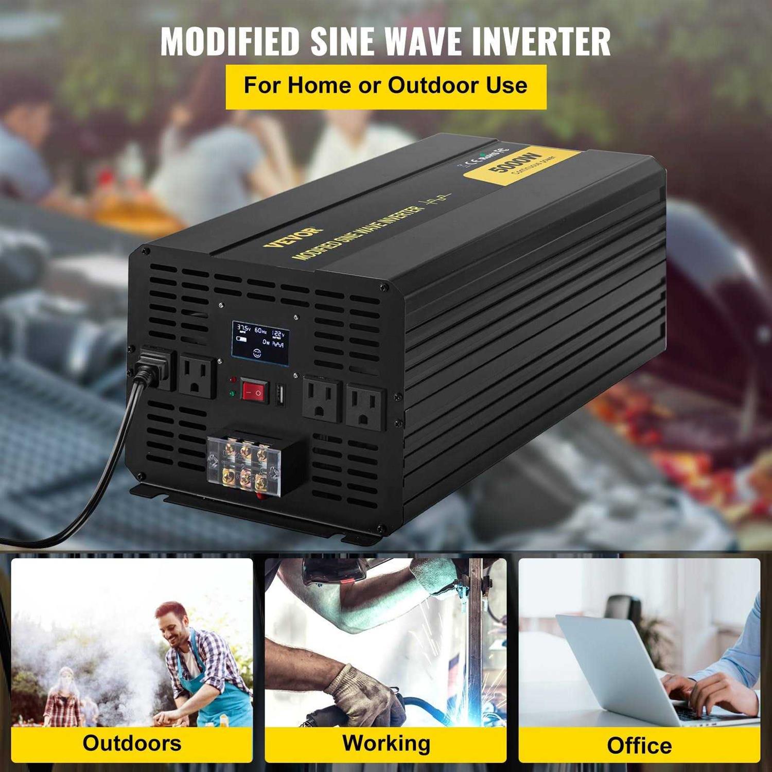VEVOR Power Inverter 5000W Modified Sine Wave Inverter DC 12V to AC 110V Car Converter with LCD Display Remote Controller Led Indicator Gfci Outlets - Inhomebuy