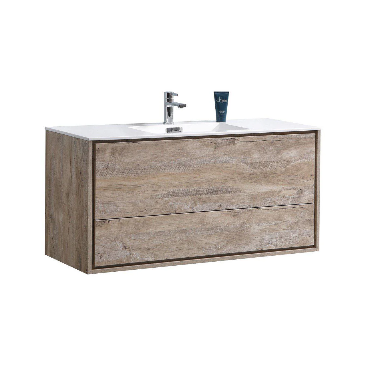 KubeBath DeLusso 48 in. Single Sink Wall Mount Modern Bathroom Vanity - Nature Wood, DL48S-NW - Inhomebuy