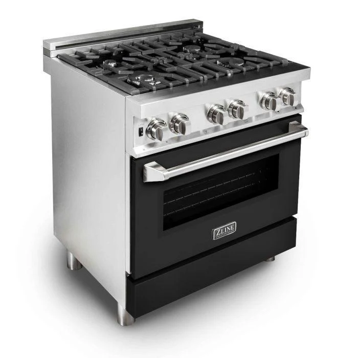 ZLINE 30 in. Professional Gas Burner/Electric Oven Stainless Steel Range with Black Matte Door, RA-BLM-30 - Inhomebuy