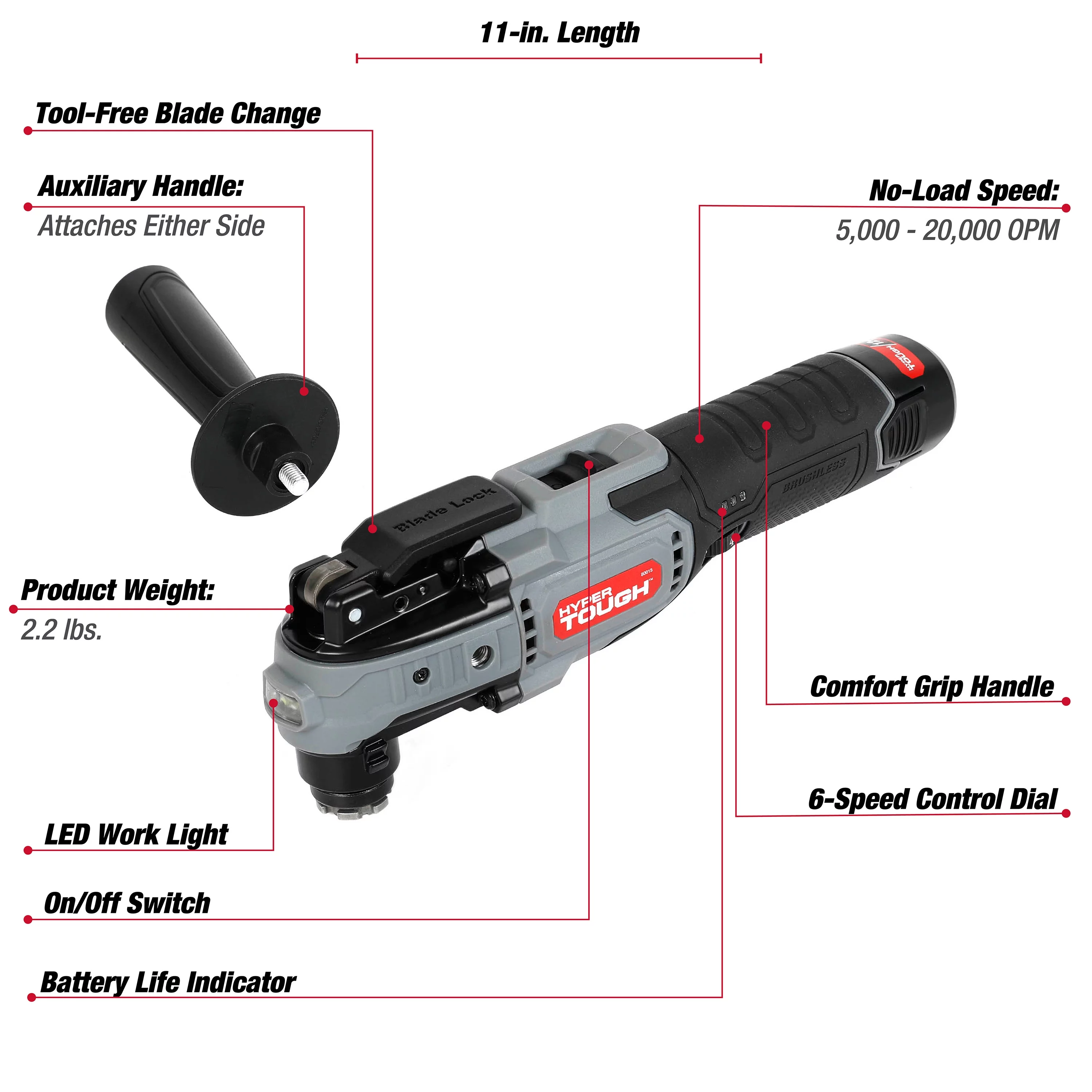 Hyper Tough 12V Max Lithium-Ion Brushless Oscillating Multi-Tool with 1.5Ah Battery and Charger, 80015 - Inhomebuy