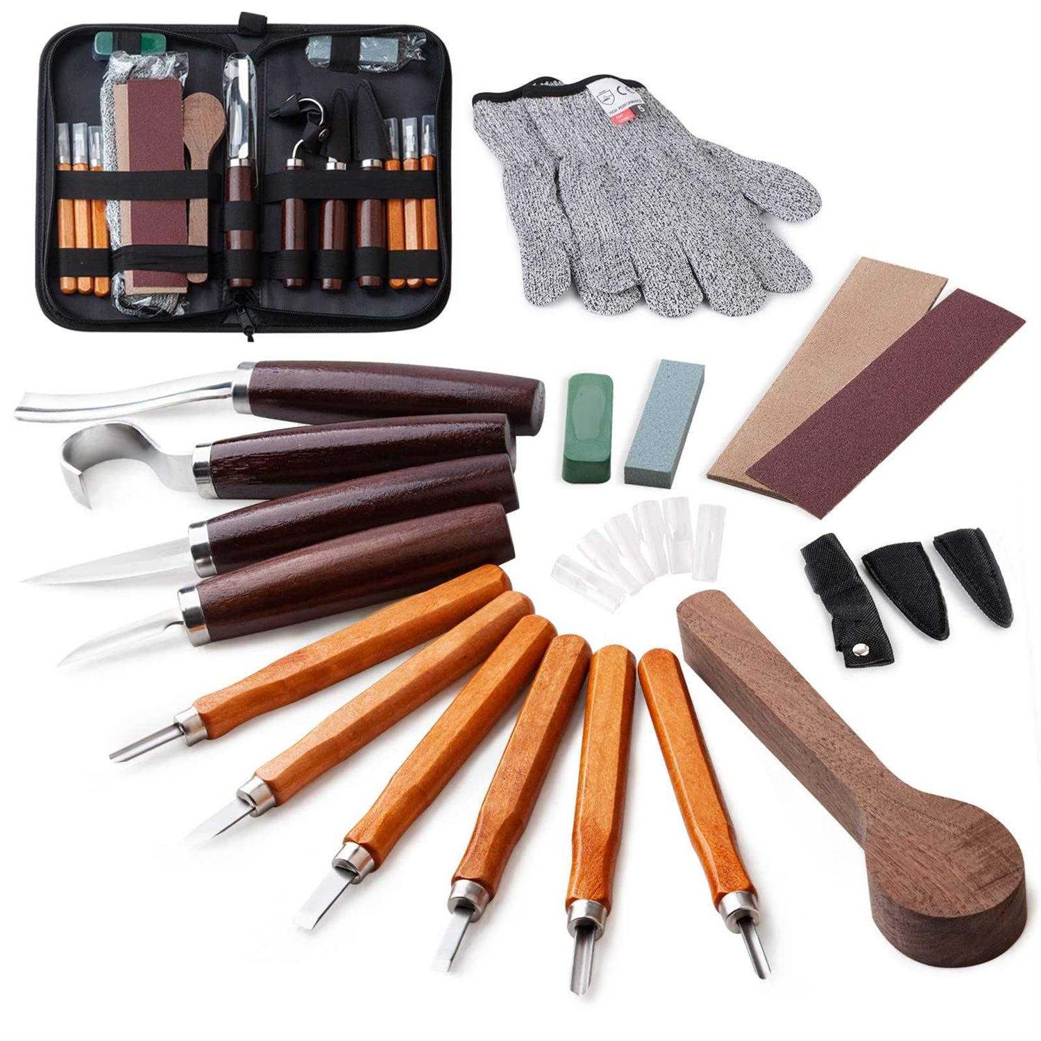 Wood Carving Knife Set 20 Pcs Hand Carving Tool Set for Diy Sculpture Carpenter Experts & Beginners - Inhomebuy