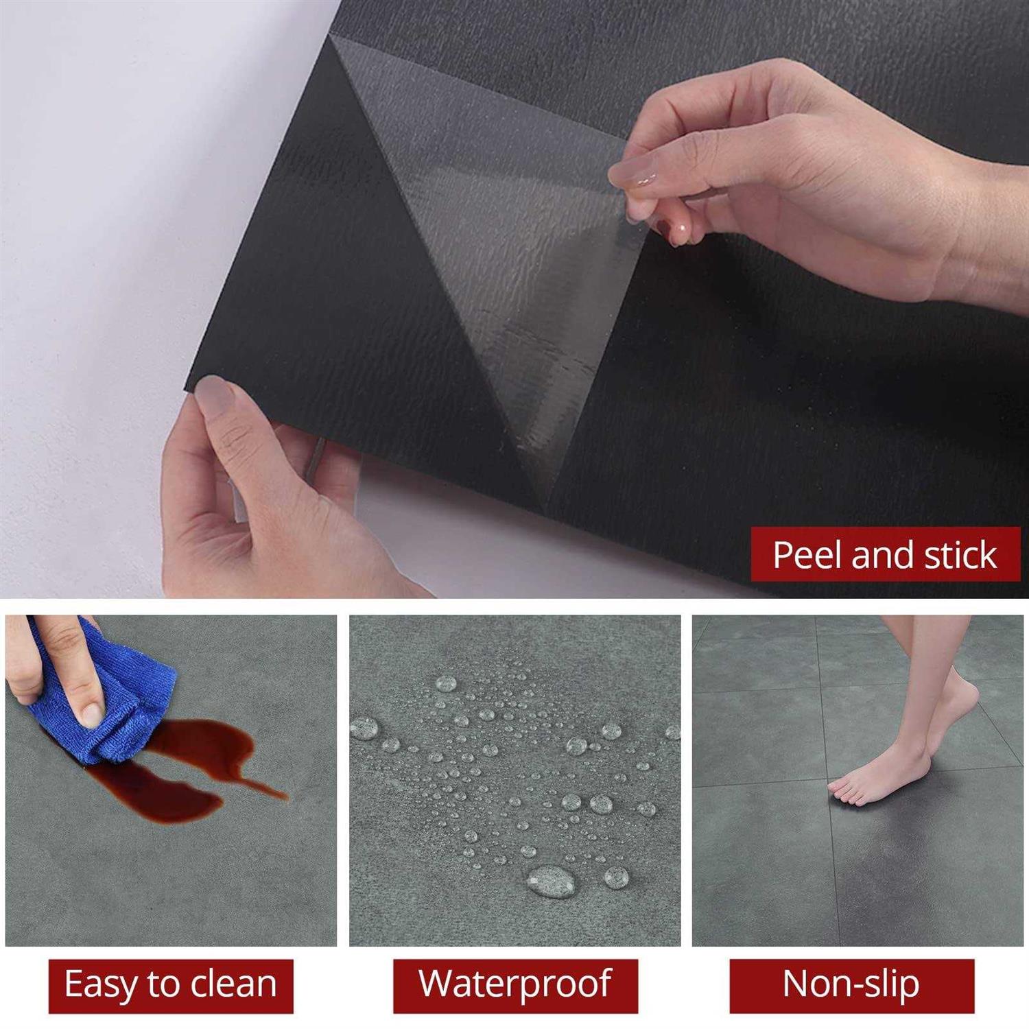 WESTICK Peel and Stick Floor Tile Grey Marble Vinyl Flooring Self Adhesive Waterproof Tile Removable Tile - Inhomebuy
