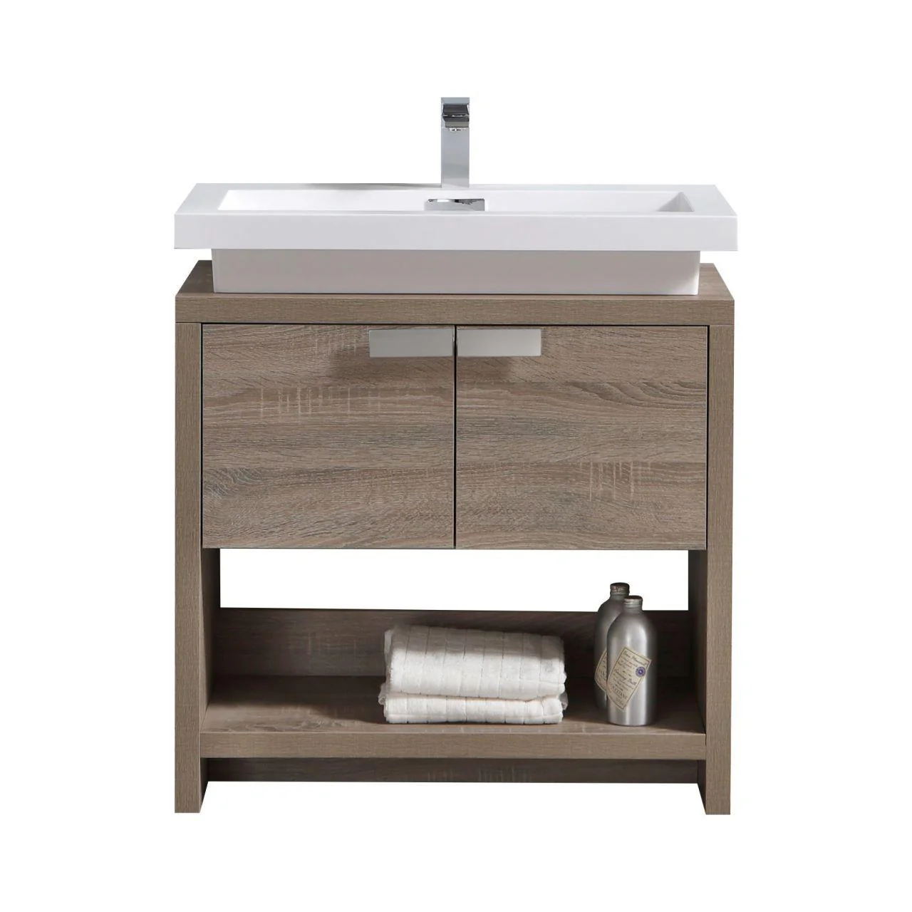 KubeBath Levi 32 in. Modern Bathroom Vanity w/ Cubby Hole - Havana Oak, L800CO - Inhomebuy