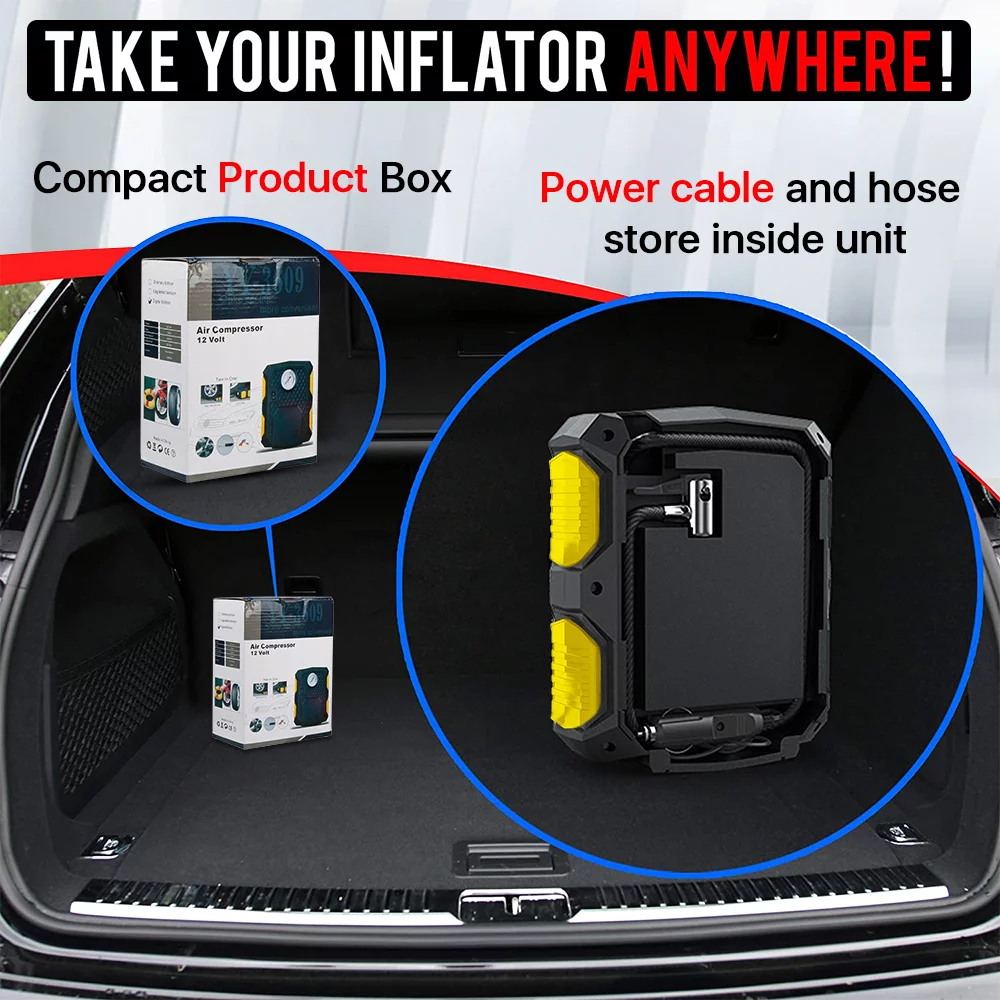 SUPTREE Tire Inflator Portable Air Pump for Car with LED Light Digital Tire Pressure Gauge w/Auto Pump/Shut Off - Inhomebuy