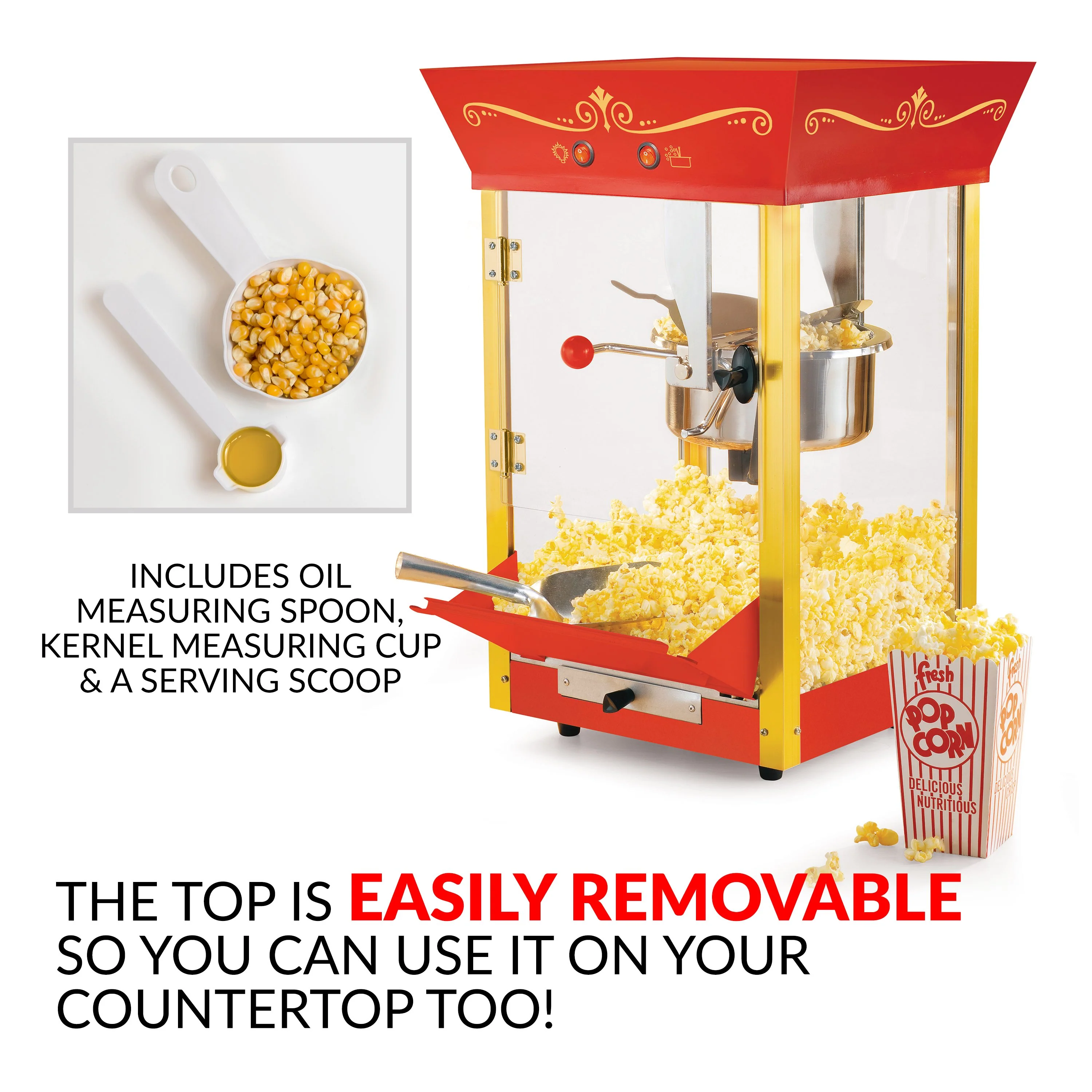Vintage Professional Popcorn Cart - NEW 8-Ounce Kettle - 53 Inches Tall - Inhomebuy