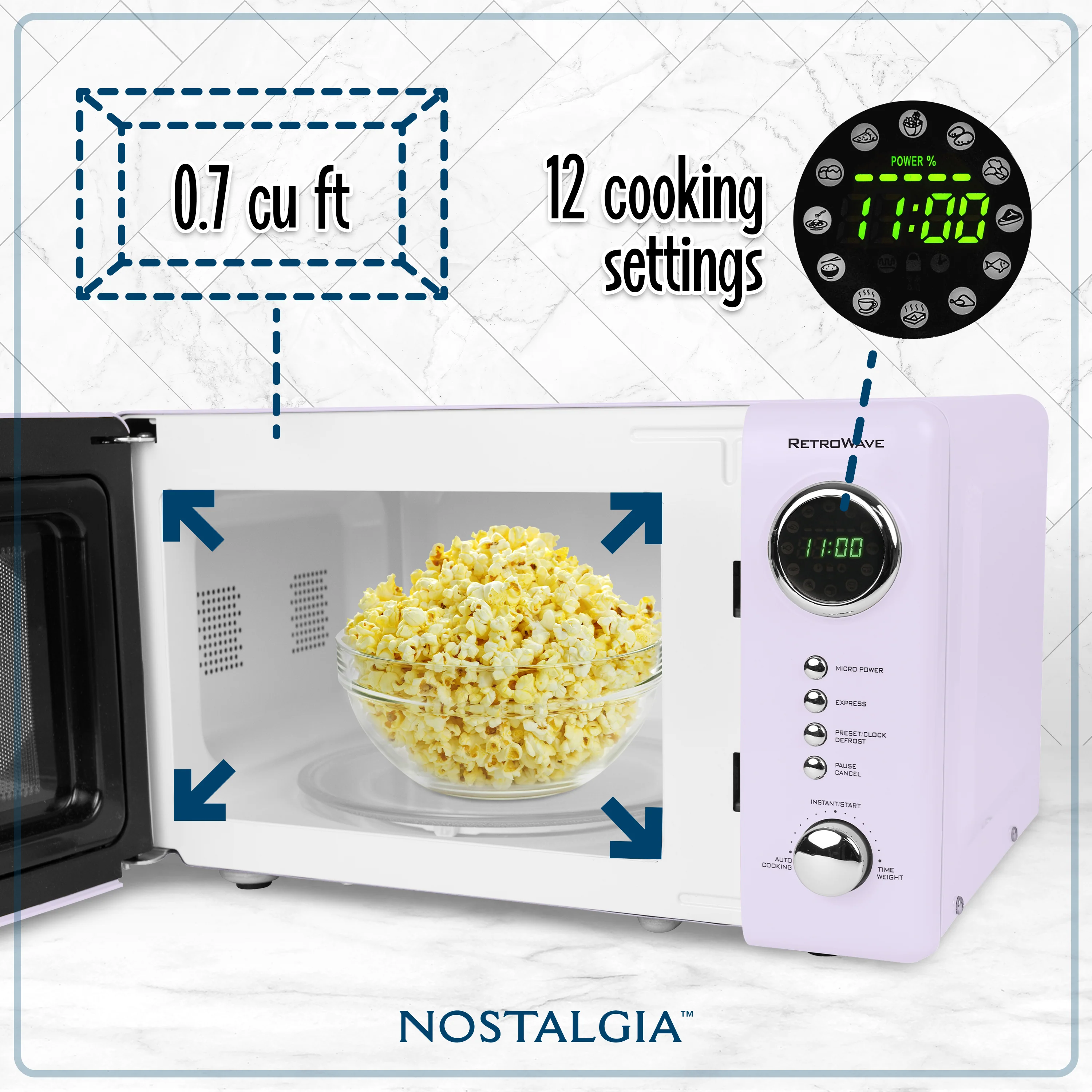 Retro 0.7 Cubic Foot 700-Watt Countertop Microwave Oven - Lavender - Inhomebuy