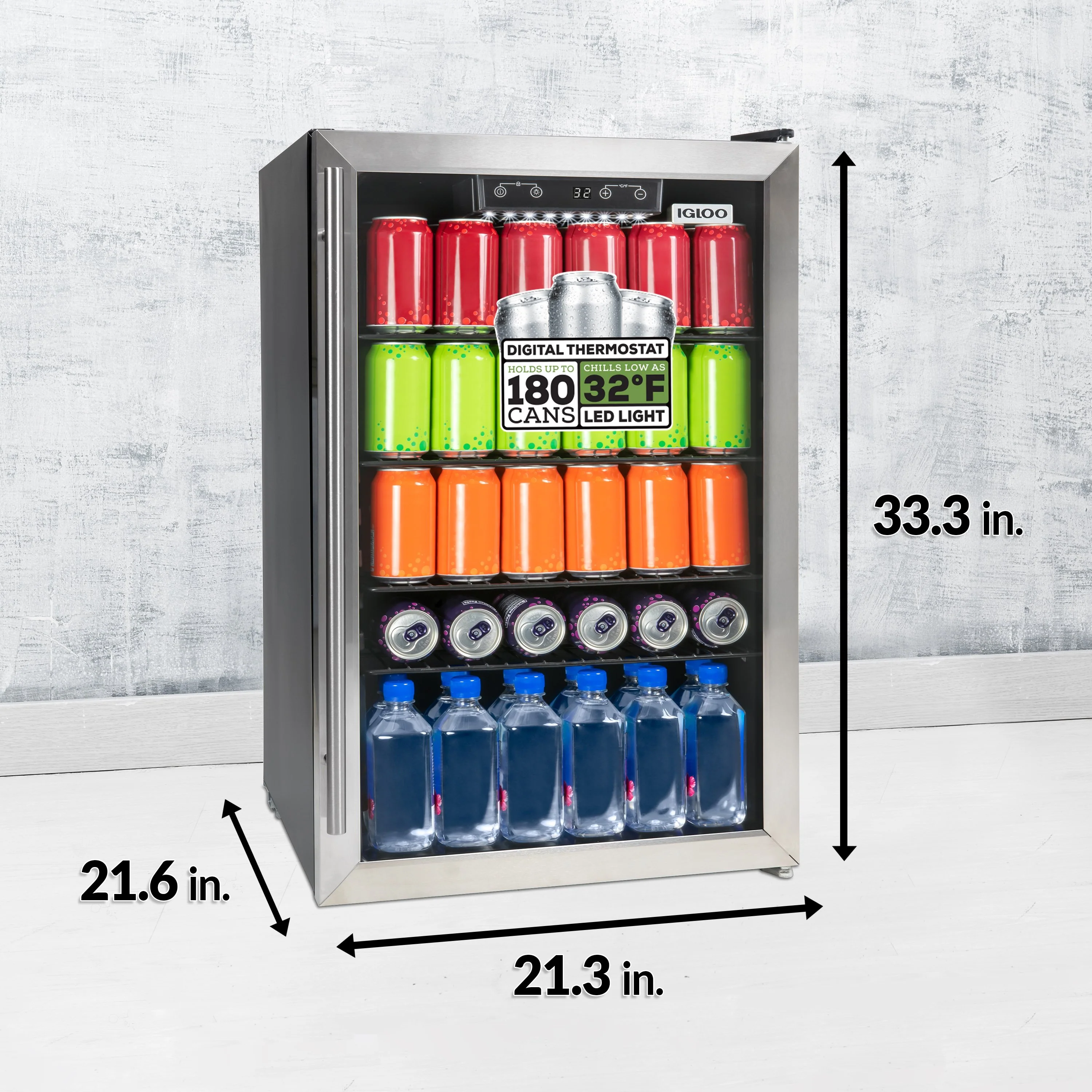Igloo® 4.1 Cu. Ft. 180 Can Stainless Steel Beverage Cooler with Fan - Inhomebuy