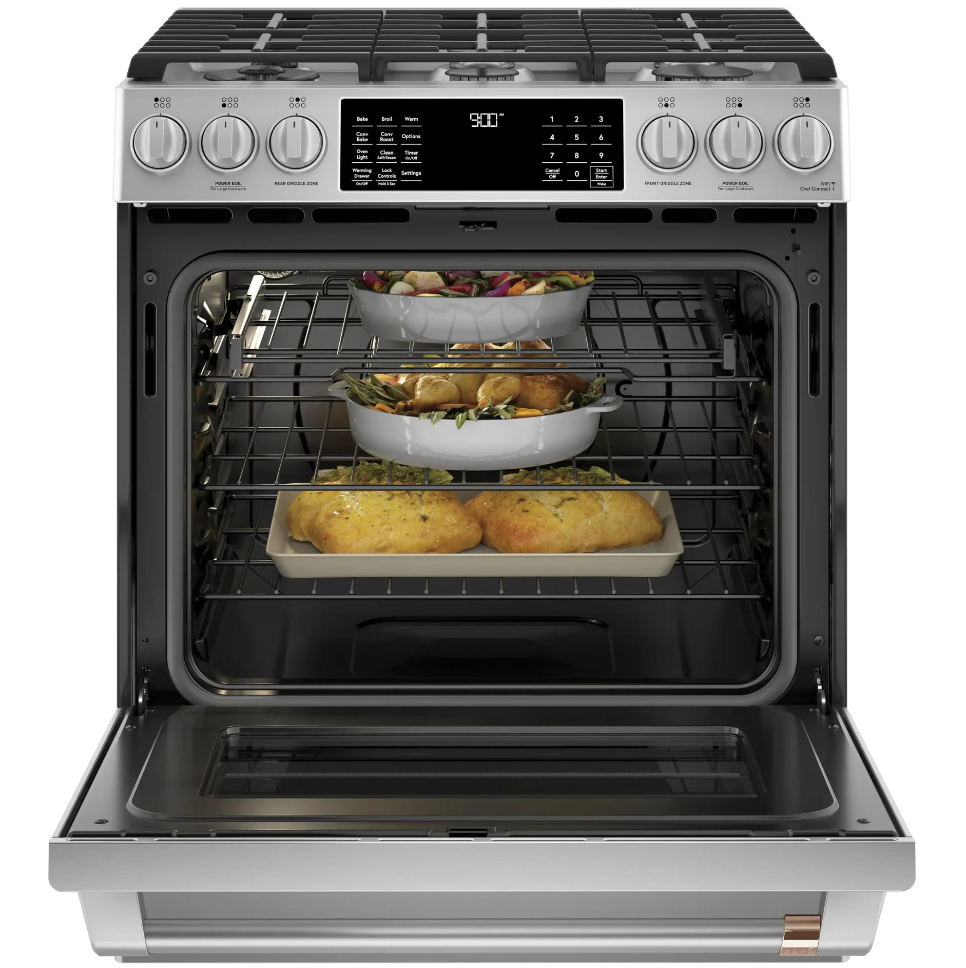 CAFE 30 IN. 5.7 CU. FT. SLIDE-IN FRONT CONTROL DUAL-FUEL CONVECTION RANGE WITH TRUE EUROPEAN CONVECT - Inhomebuy