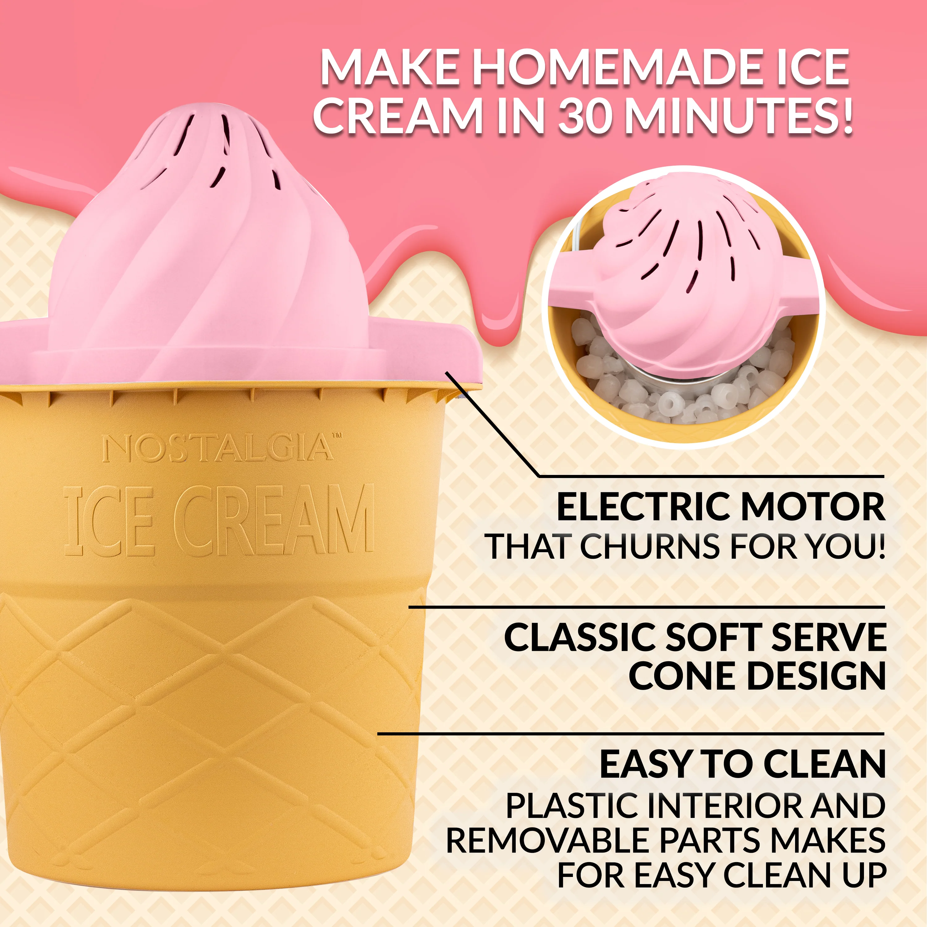 4-Quart Swirl Cone Ice Cream Maker, Strawberry Red - Inhomebuy