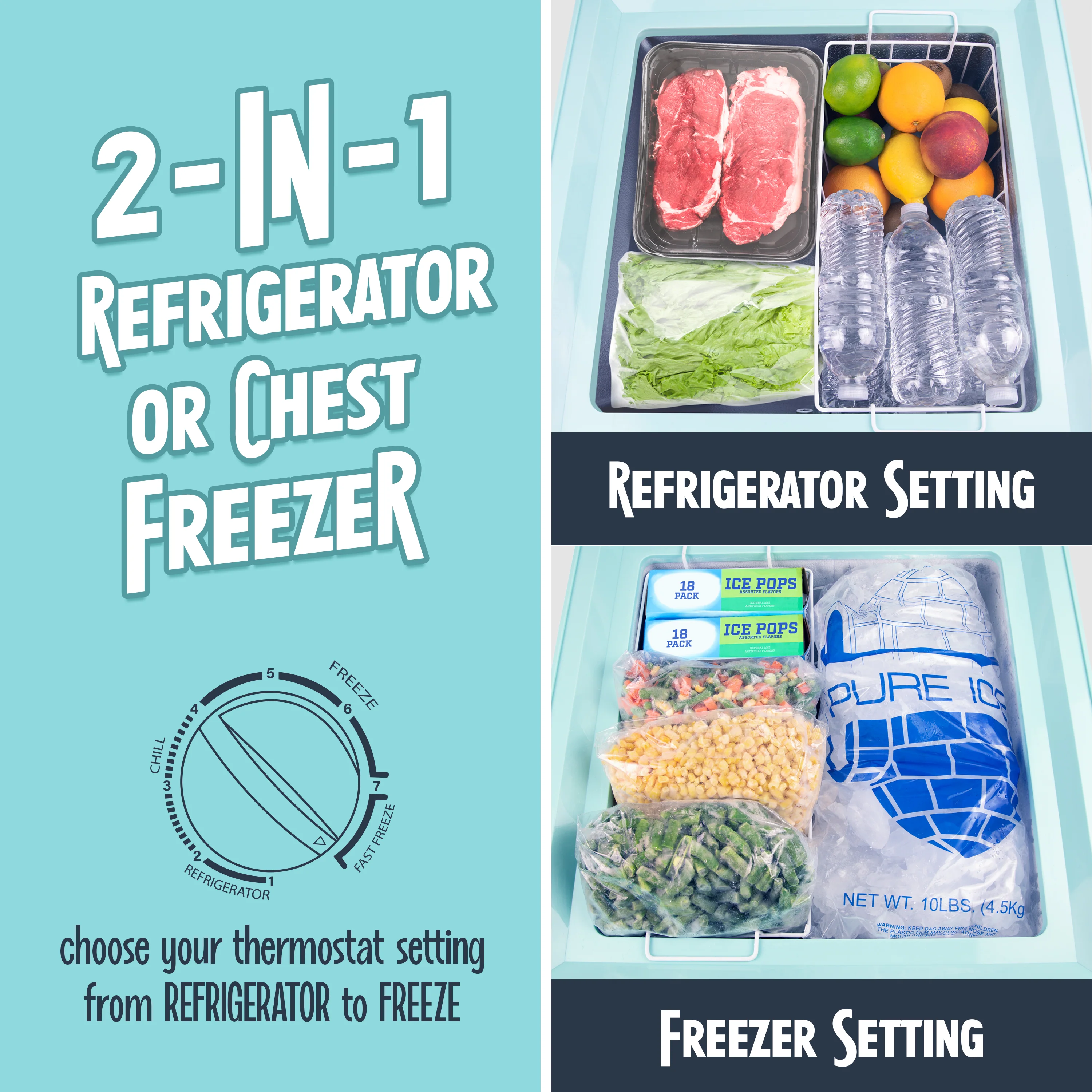 Classic Retro 3.5 Cu.Ft. Refrigerator & Chest Freezer, Aqua - Inhomebuy