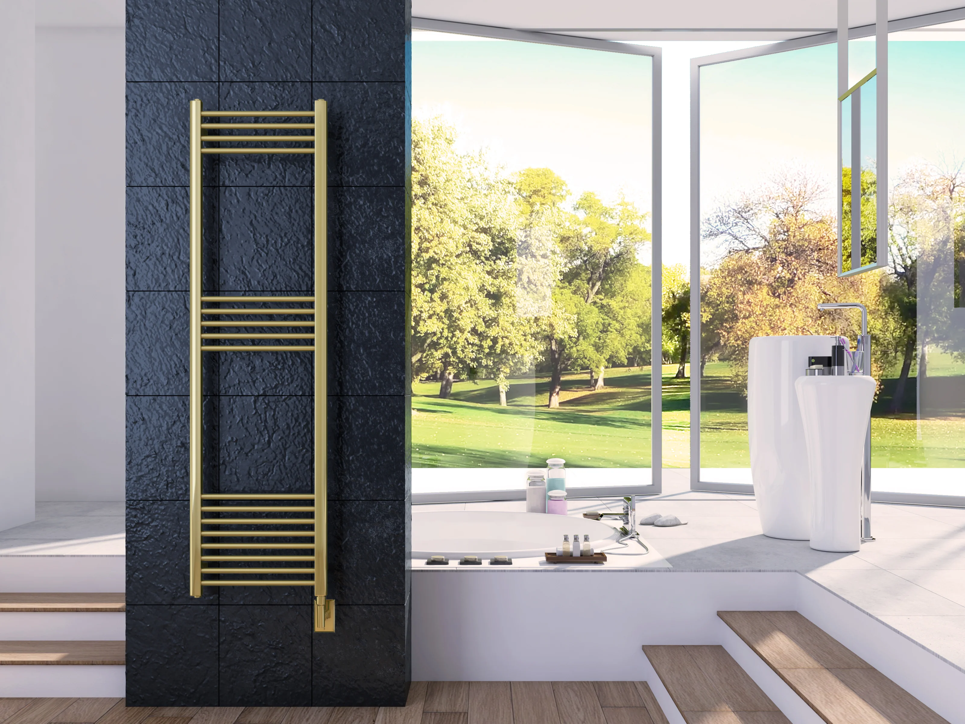 Eos Wall Mounted Electric Towel Warmer in Gold - Inhomebuy