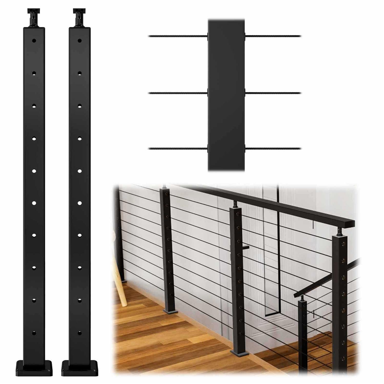 Muzata Level drilled Cable Railing Post 36x2x2 Adjustable Top Level Line Post Top Mount Stainless Steel - Inhomebuy