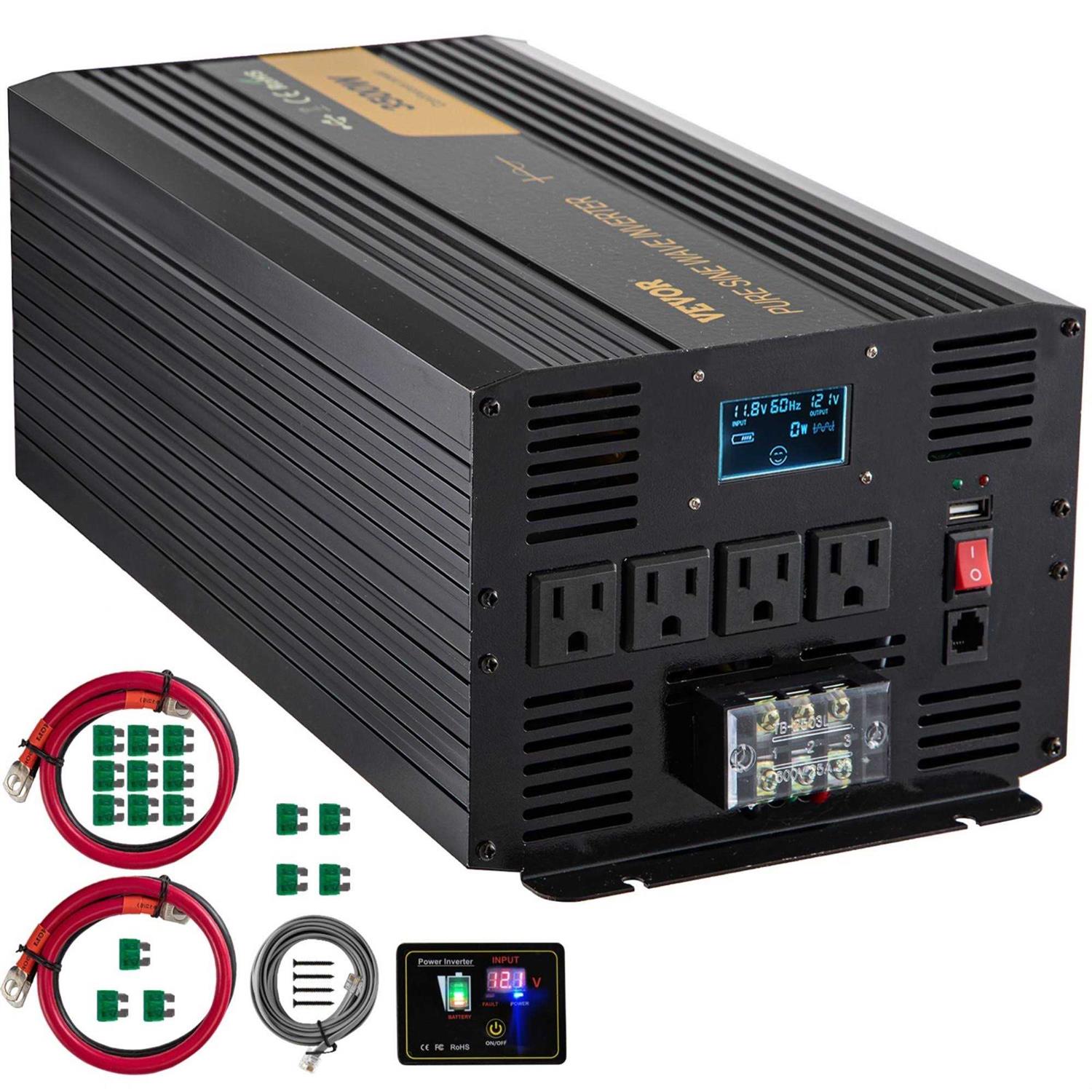 VEVOR Pure Sine Wave Inverter 3500 Watt Power Inverter, DC 12V to AC 120V Car Inverter, with USB Port LCD Display Remote Controller and AC Outlets - Inhomebuy