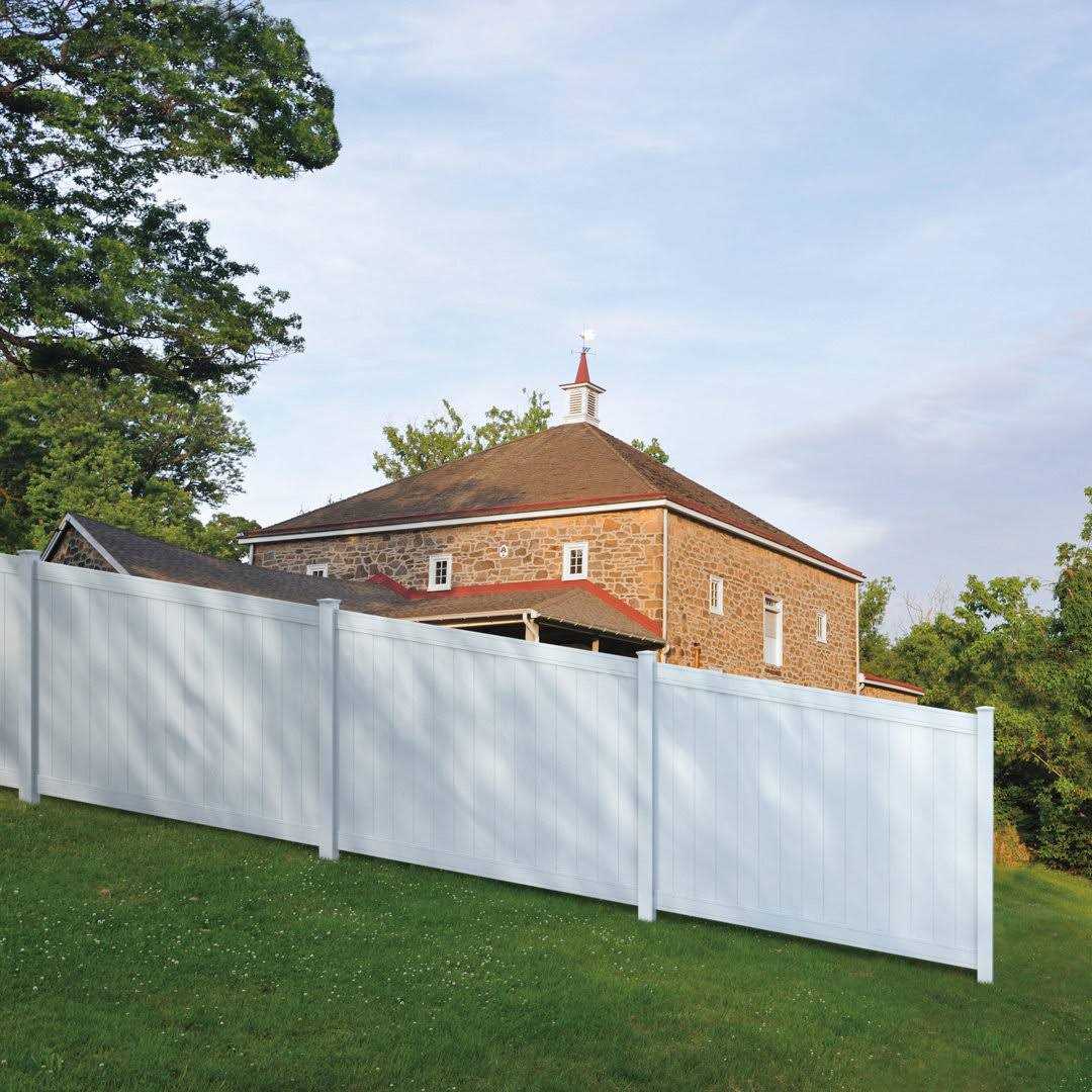 Outdoor Essentials Pro-Series 6 ft. H x 8 ft. W Tan Vinyl Woodbridge Privacy Fence Panel - Inhomebuy