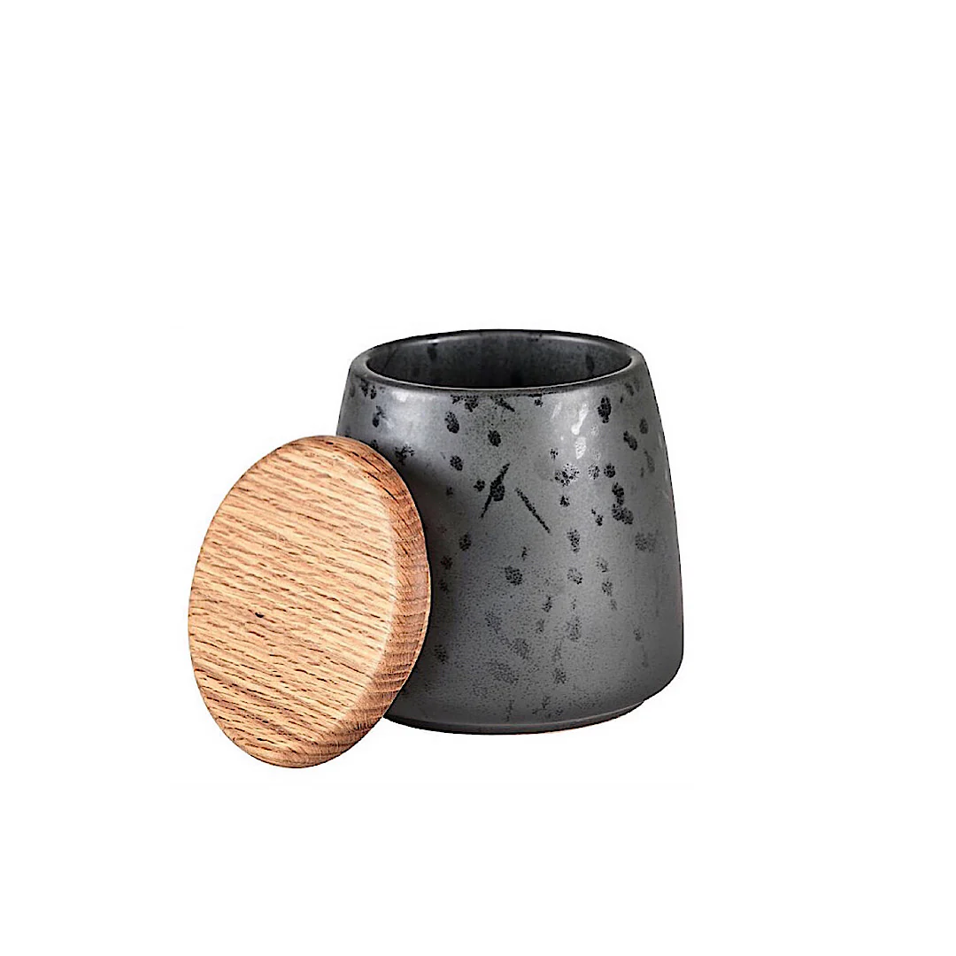 Stoneware Jar With Lid Height 12 cm Black Matt - Inhomebuy