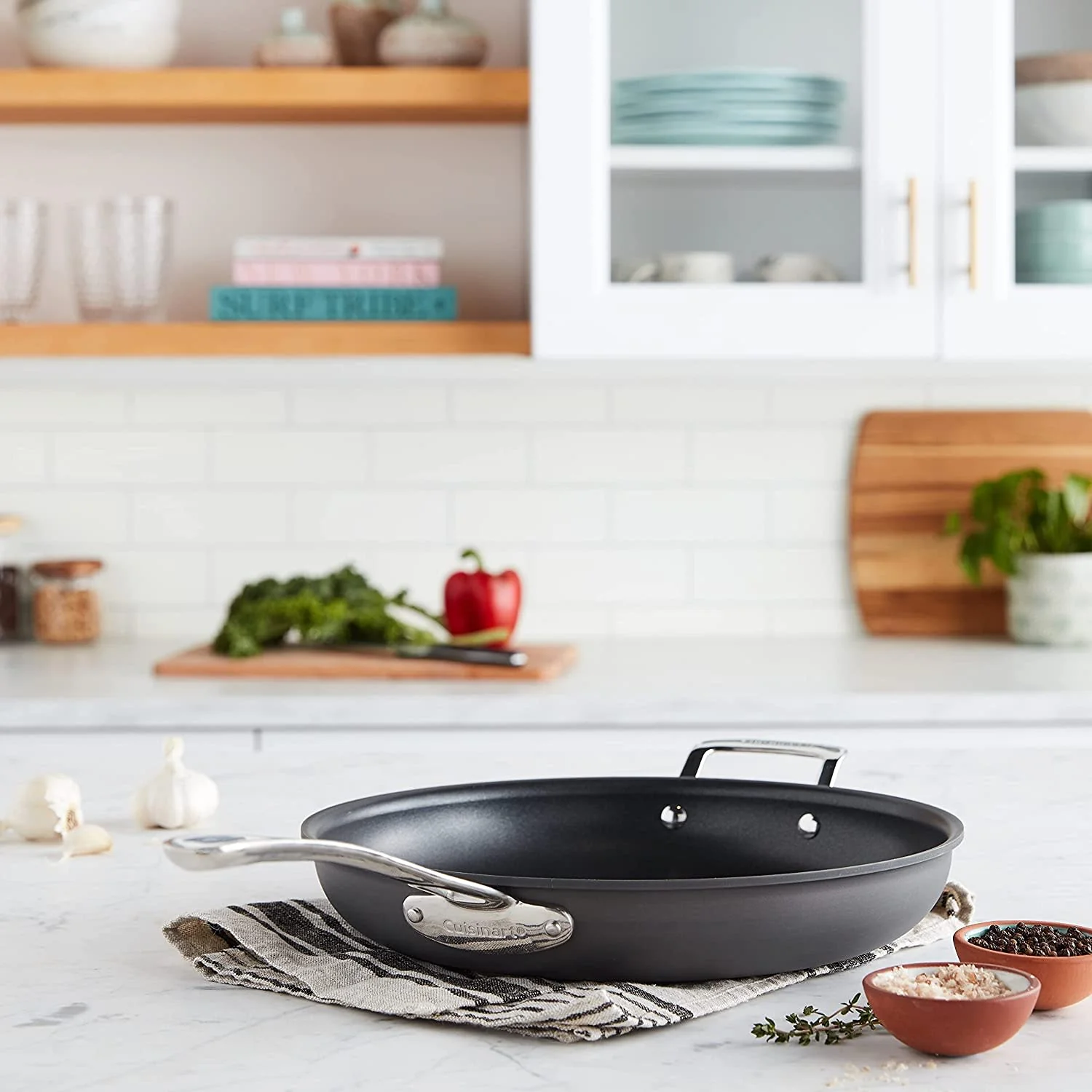Cuisinart Contour Open Skillet w/ helper handle: 30cm, hard anodized, non-stick | 6422-30HUC - Inhomebuy