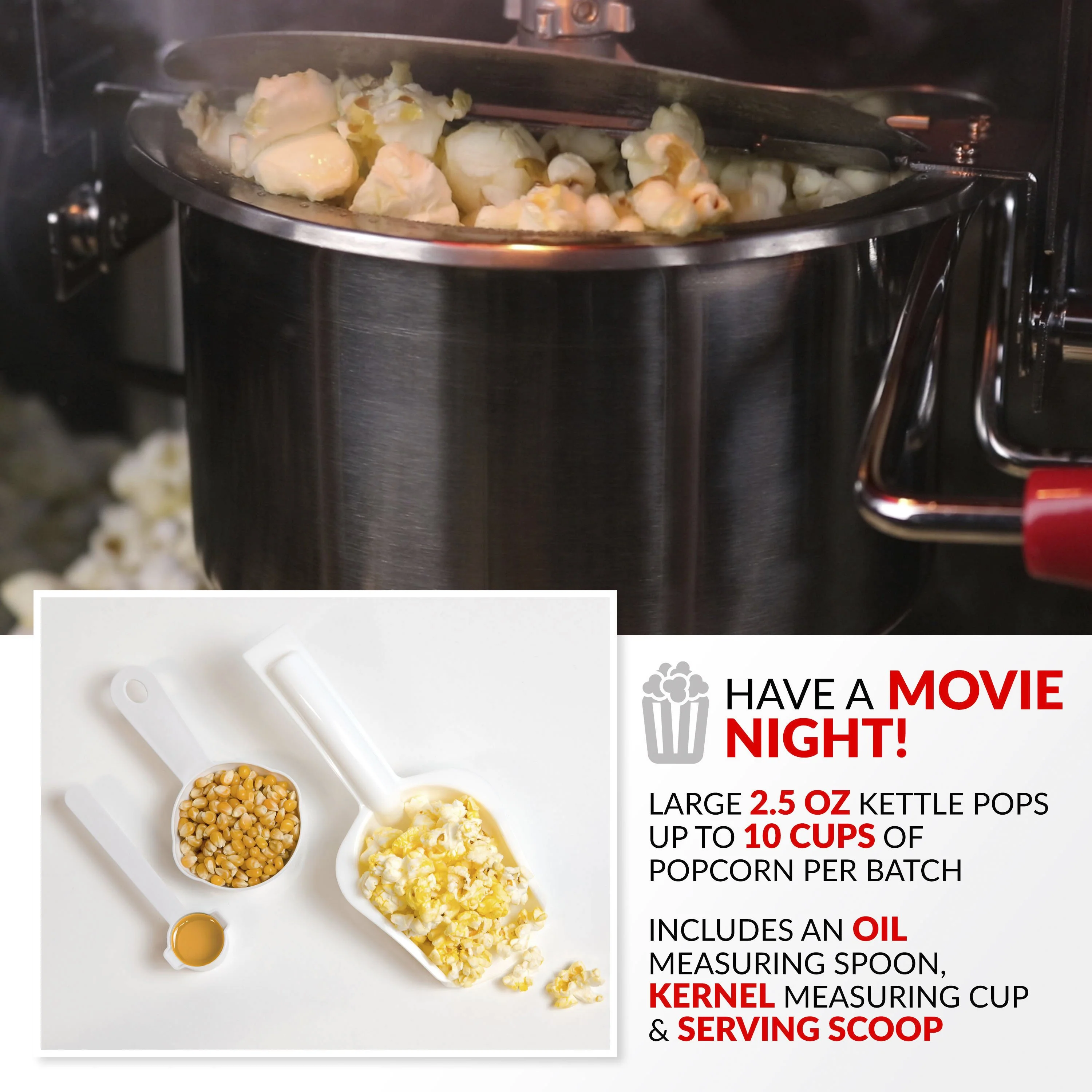 48-Inch 2.5-Oz. Popcorn Cart, Red/White - Inhomebuy