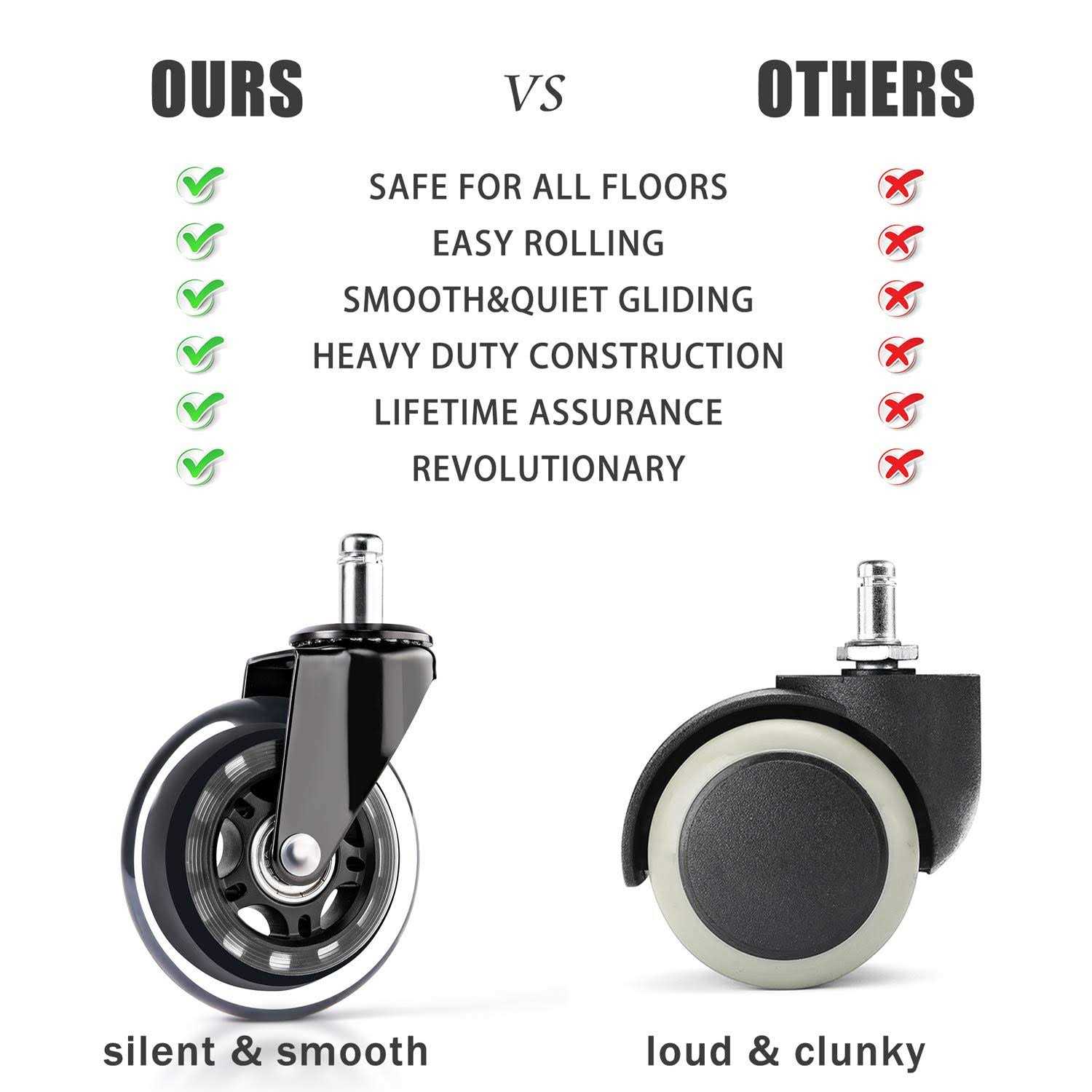 Office Chair Caster Wheels 2 inch Plug-in 11x22mm Office Chair Replacement Wheels-Smooth&Safe for Hardwood,Tile and Carpet Floors-Universal Fit - Inhomebuy