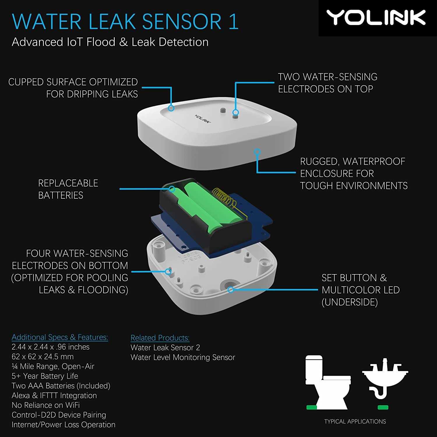 Yolink 1000 ft. Smart Outdoor Temperature Sensor with Probe, Long Range, High and Low Alarm - Inhomebuy