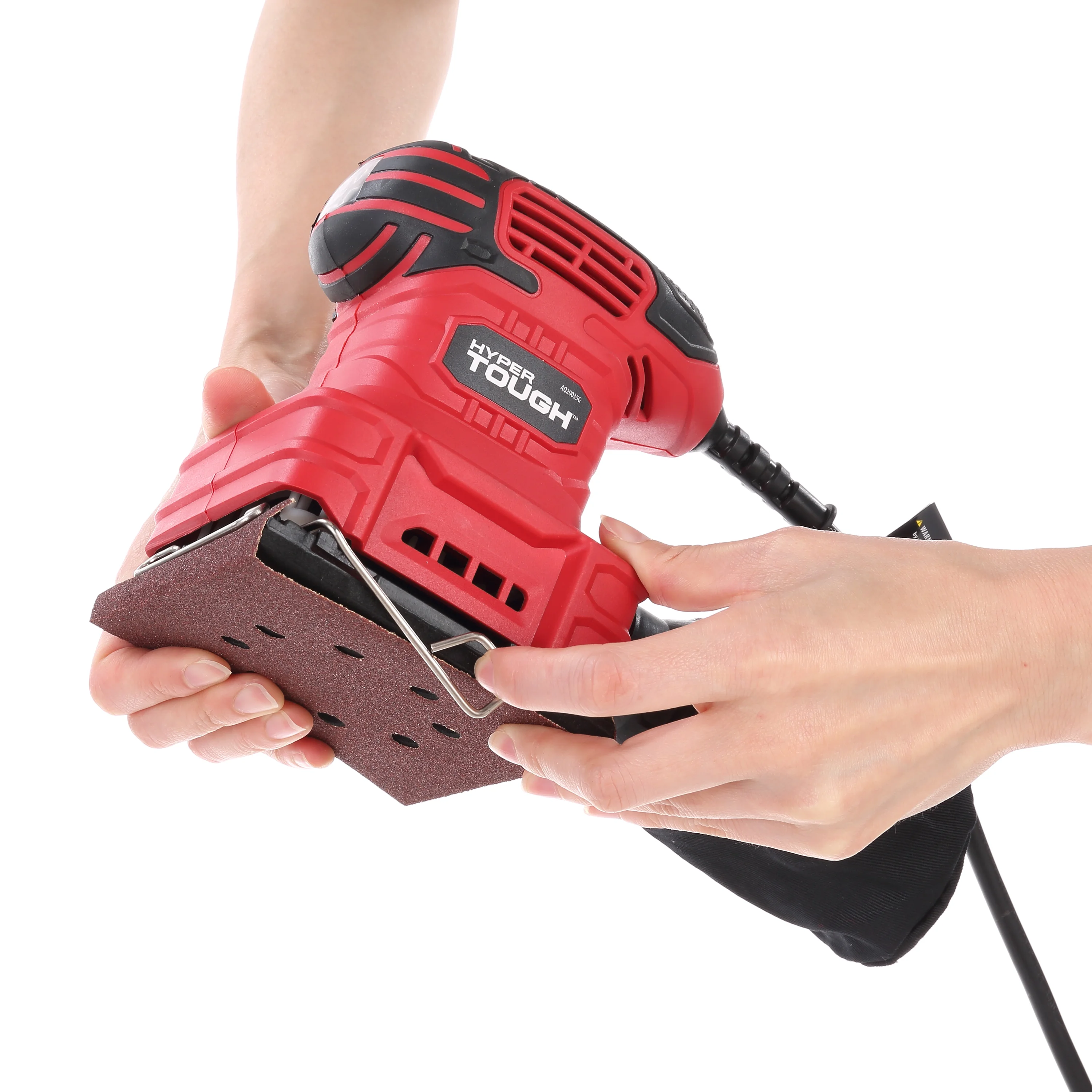 Hyper Tough 2 AMP Corded 1/4 Sheet Palm Sander with Dust Bag, Vacuum Hose Adapter, Punch Plate & 3 Sanding Sheets (60, 80 & 120 Grit) - Inhomebuy