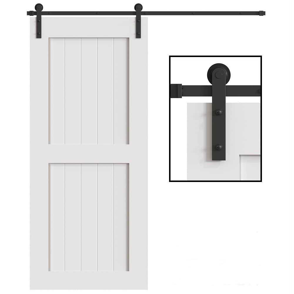 WINSOON 5-18FT Sliding Barn Wood Door Hardware Cabinet Closet Kit Antique Style for Double Doors Black Surface - Inhomebuy