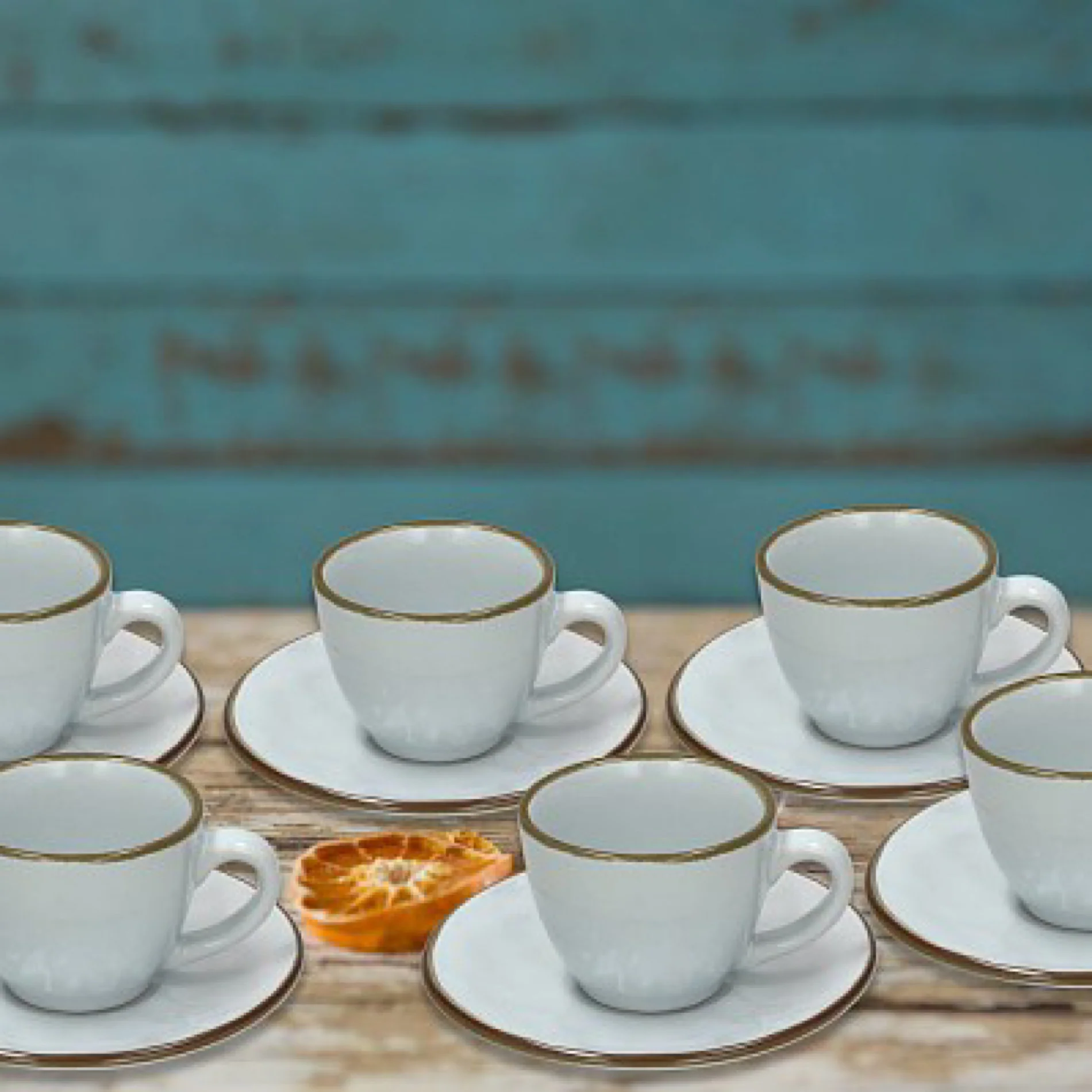 Set 6 Coffee Cup & Saucer Glace Ceramic Gray - Inhomebuy