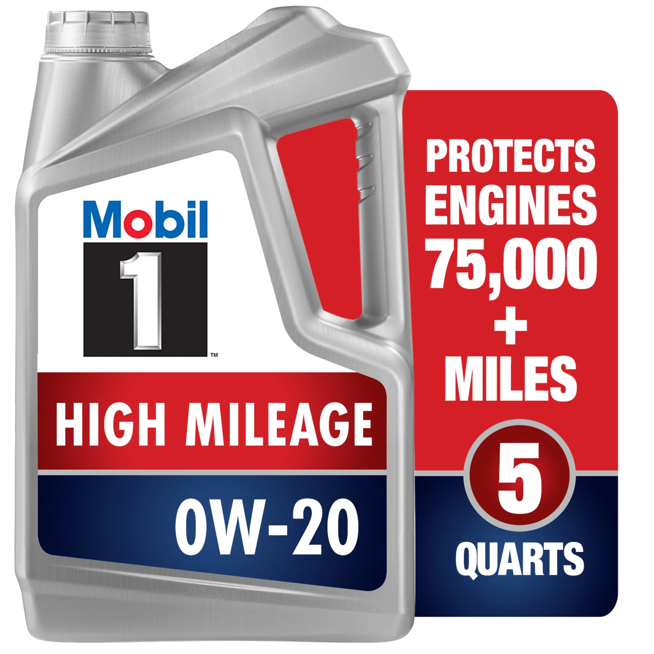 Mobil 1 High Mileage Full Synthetic Motor Oil 0W-20, 5 Quart - Inhomebuy