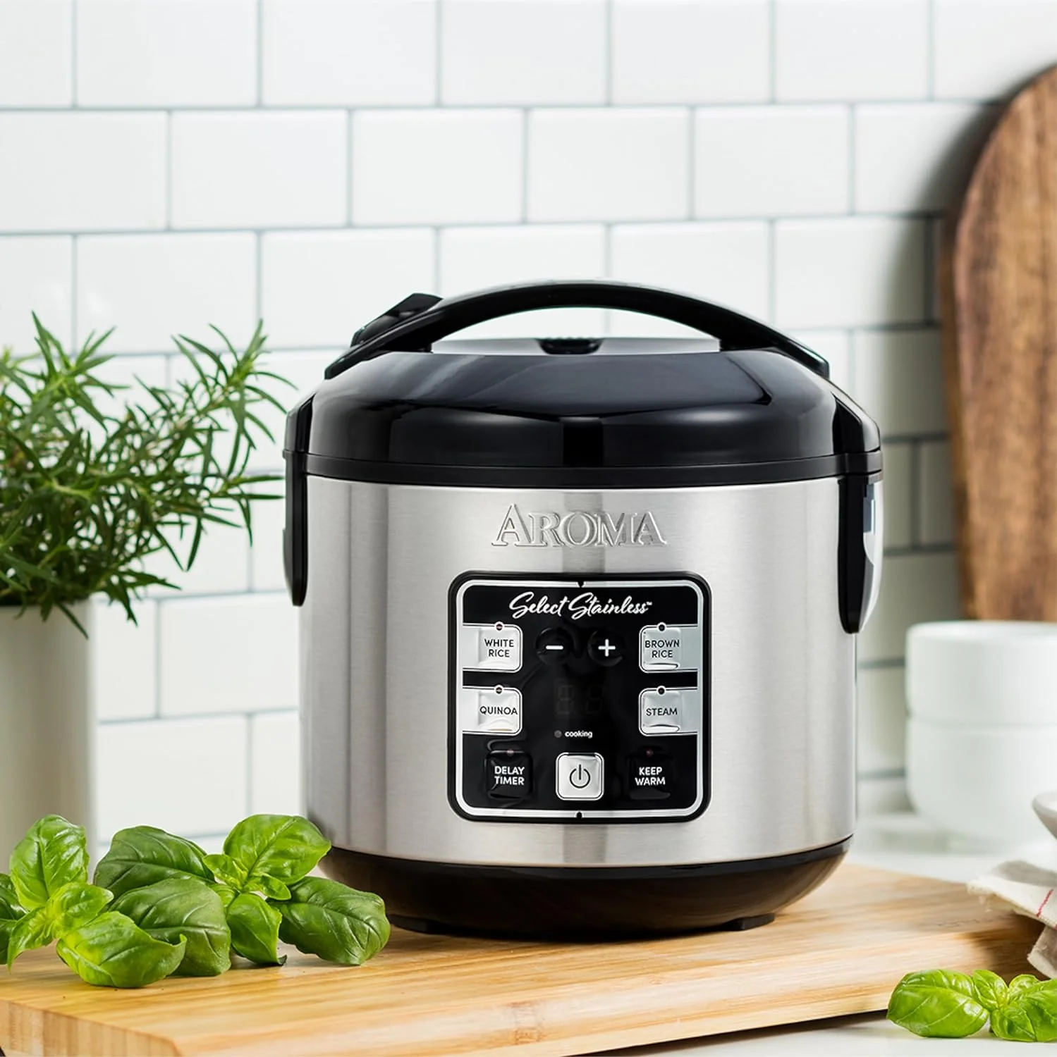 Aroma Rice Cooker 4 cups with s/s inner pot, digital, s/s + black body | ARC-914SBDS - Inhomebuy