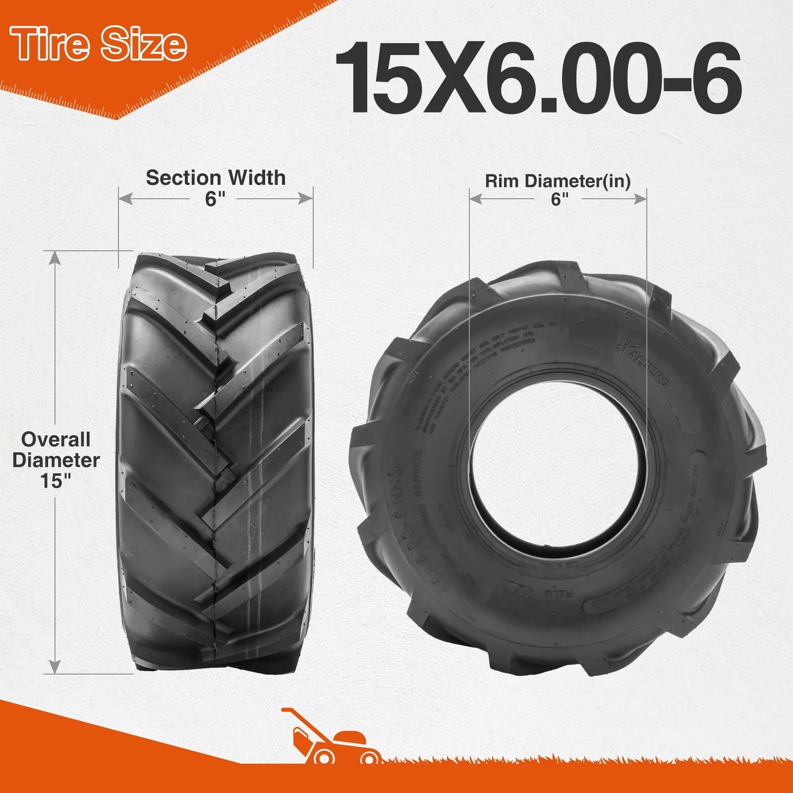 Harberd 15x6.00-6 15x600x6 Lawn Mower Turf Tires 4PR Garden Tractor Tire 2 Set - Inhomebuy