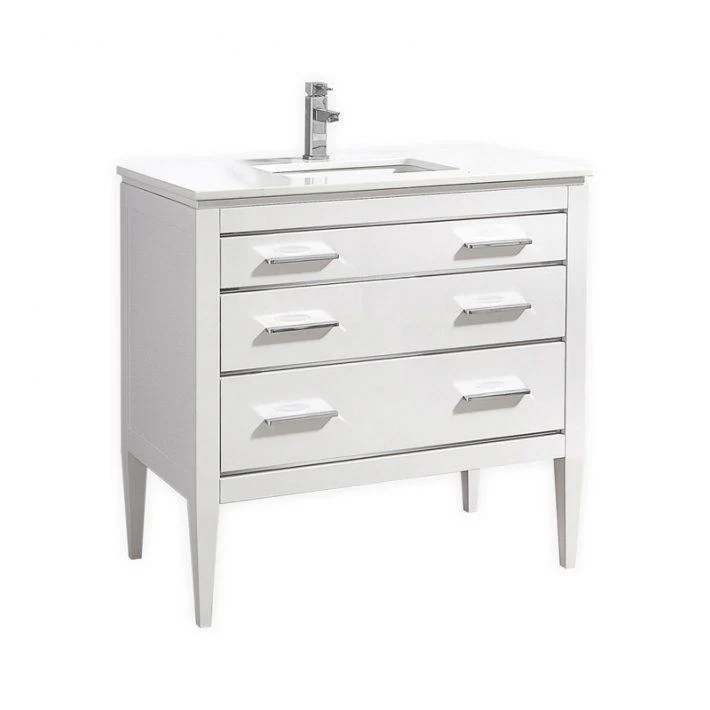 KubeBath Eiffel 36'' High Gloss White Vanity W/ White Counter Top, E36-GW - Inhomebuy