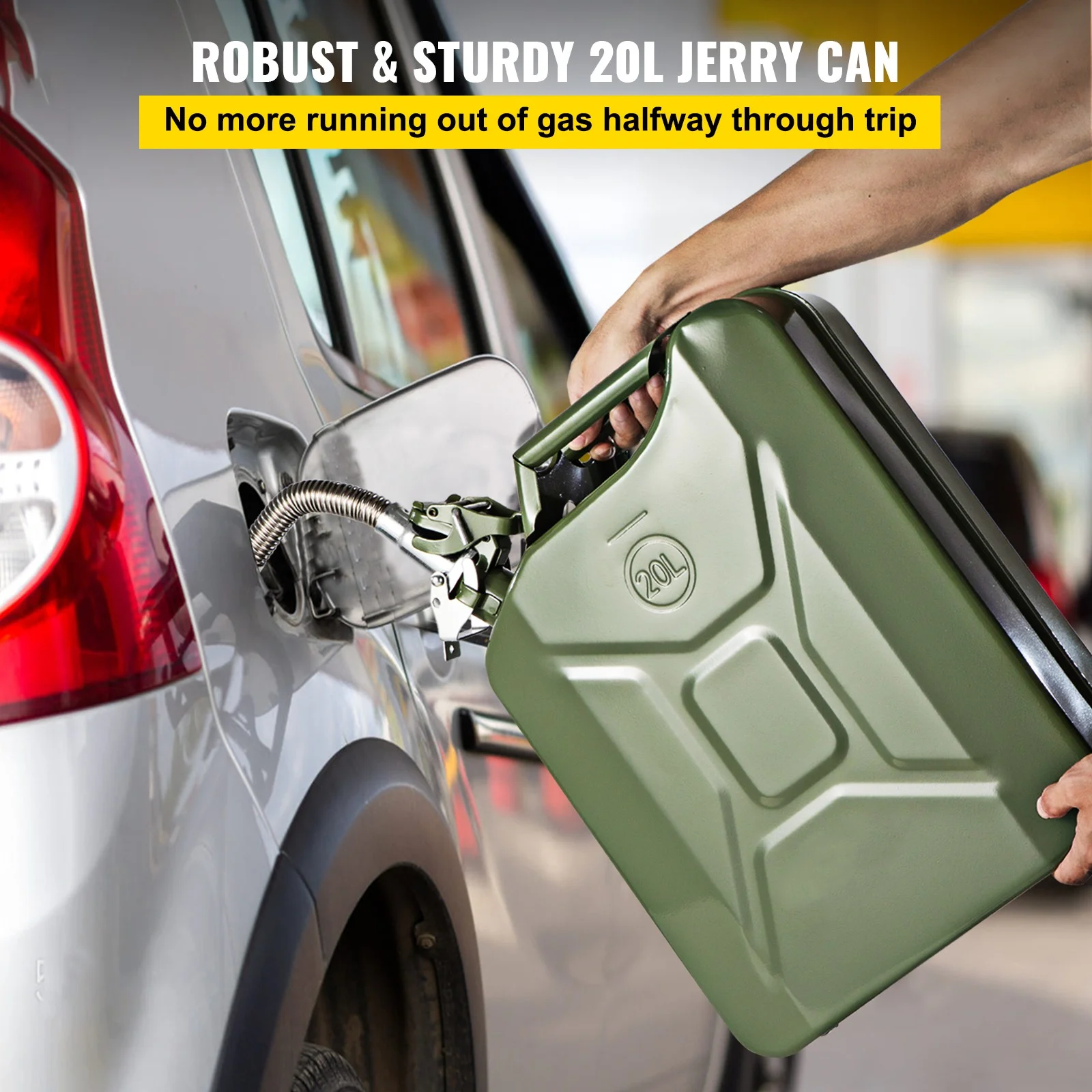 BENTISM Jerry Fuel Can, 5.3 Gallon / 20 L Portable Jerry Gas Can with Flexible Spout System, Rustproof ＆ Heat-resistant Steel Fuel Tank for Cars Trucks Equipment, 2pcs Green - Inhomebuy