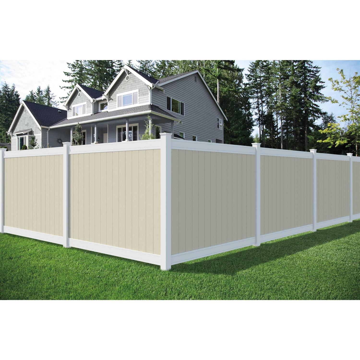 Outdoor Essentials Pro-Series 6 ft. H x 8 ft. W Tan Vinyl Woodbridge Privacy Fence Panel - Inhomebuy