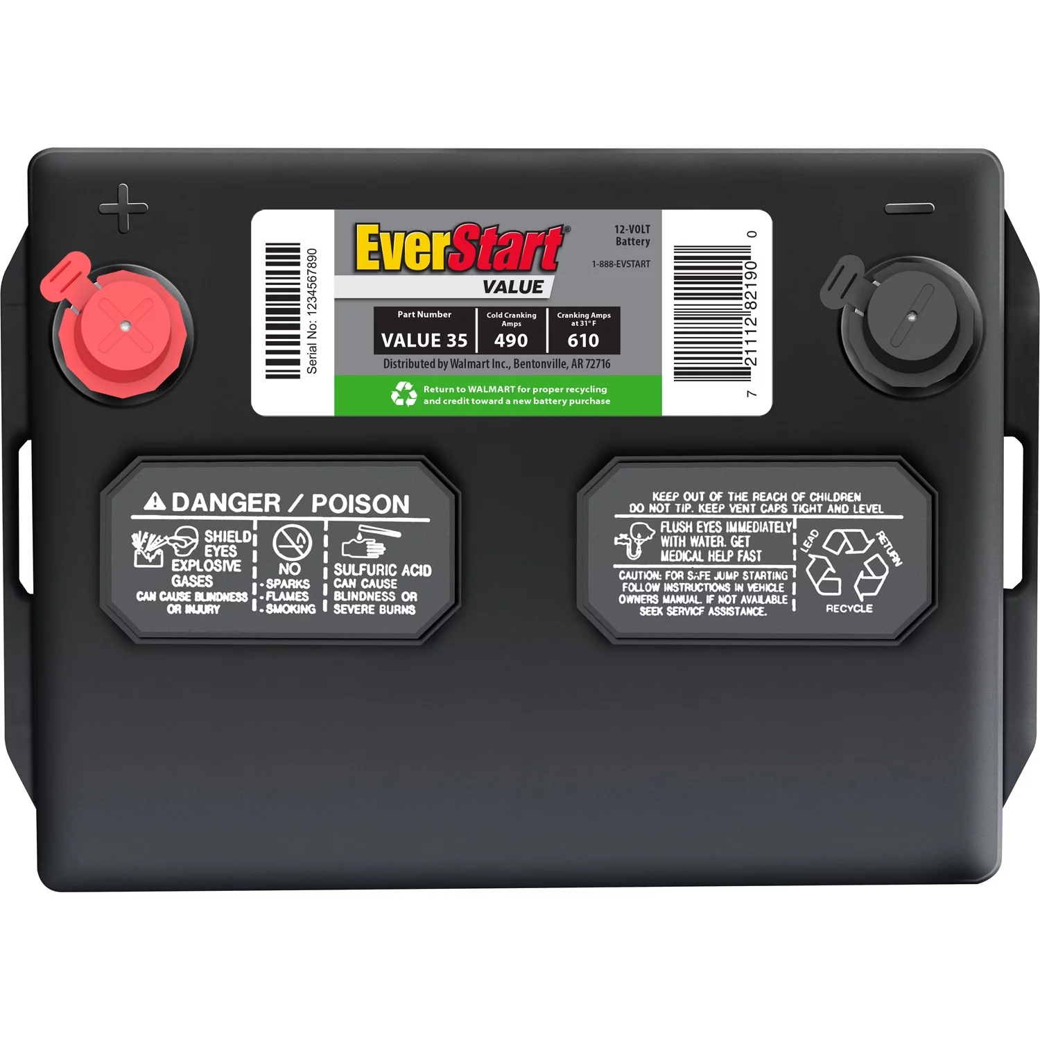 EverStart Value Lead Acid Automotive Battery, Group Size 35 12 Volt, 490 CCA - Inhomebuy