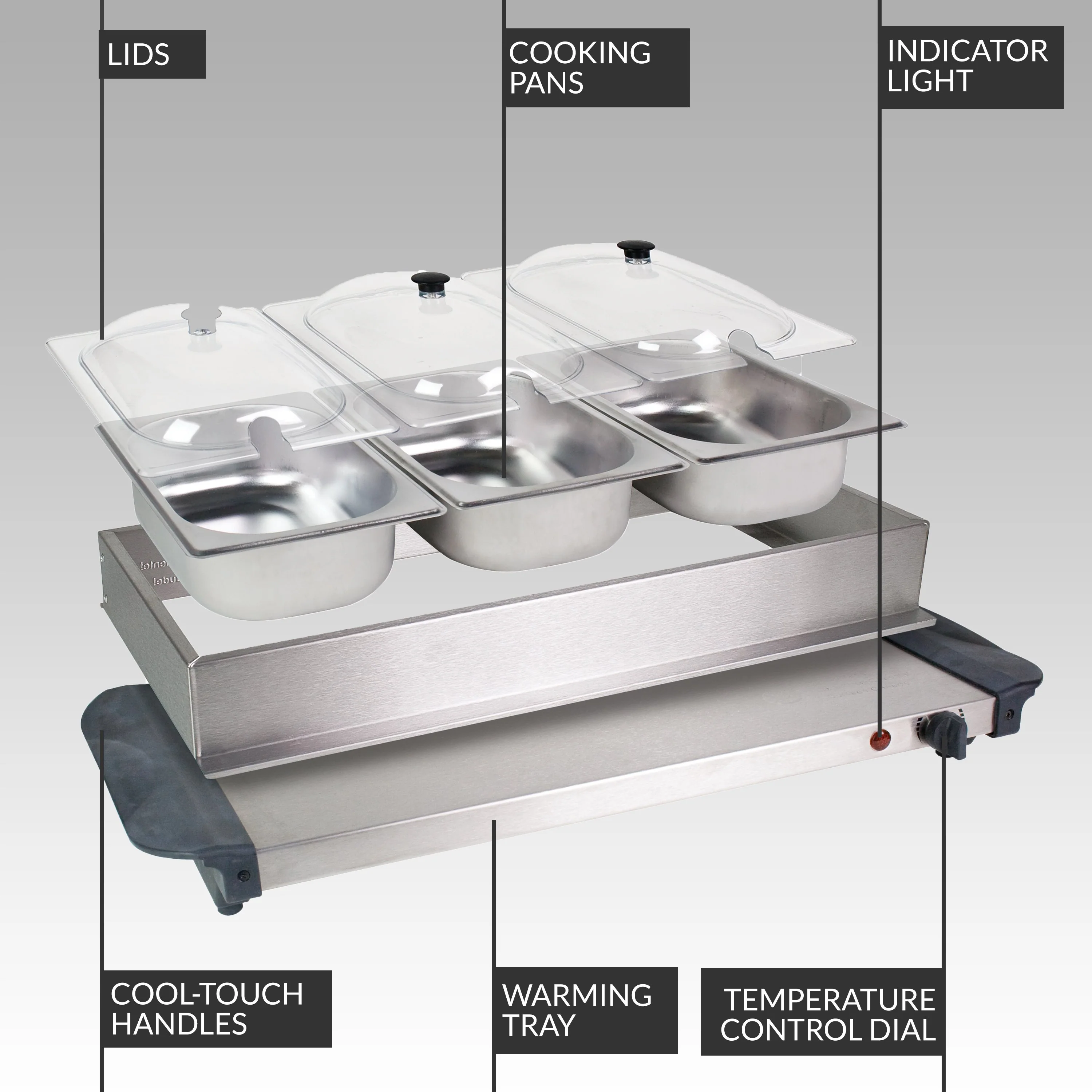 HomeCraft�?HCBS15SS 3-Station 1.5-Quart Stainless Steel Buffet Server & Warming Tray - Inhomebuy