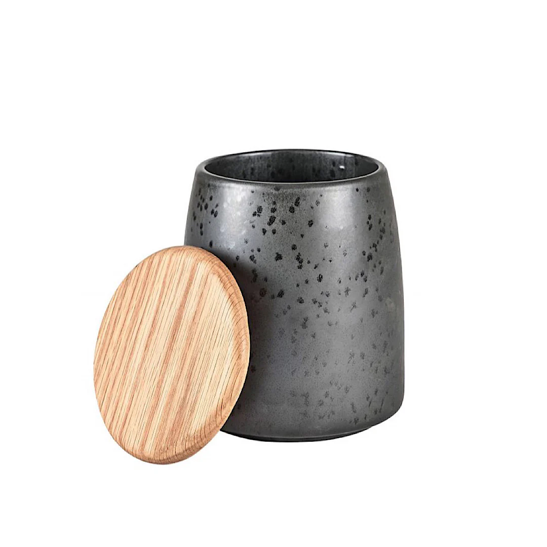 Stoneware Jar With Lid Height 16.5 cm Mat Black - Inhomebuy