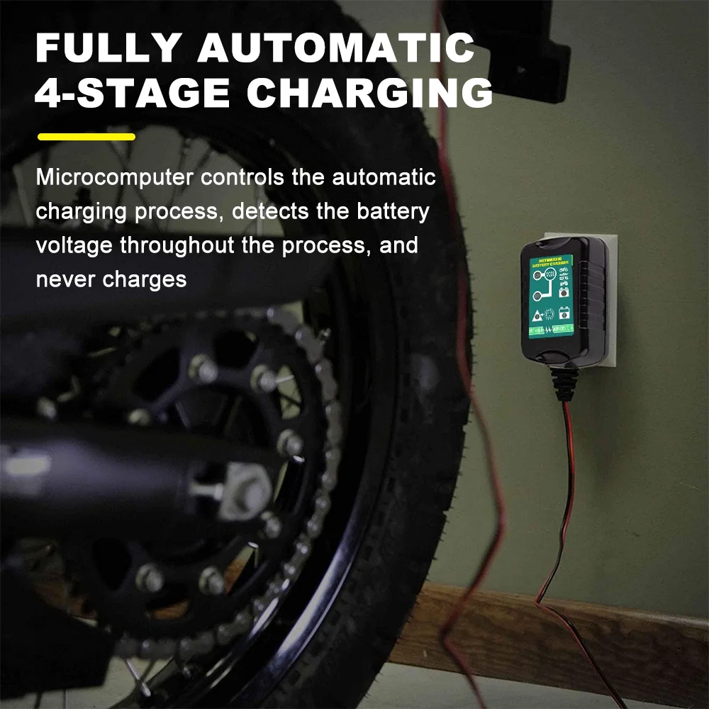 Automatic Battery Charger Maintainer Motorcycle Trickle Float Charger 6V 12V 1.5Amp for Motorcycles, Cars and ATVs - Inhomebuy