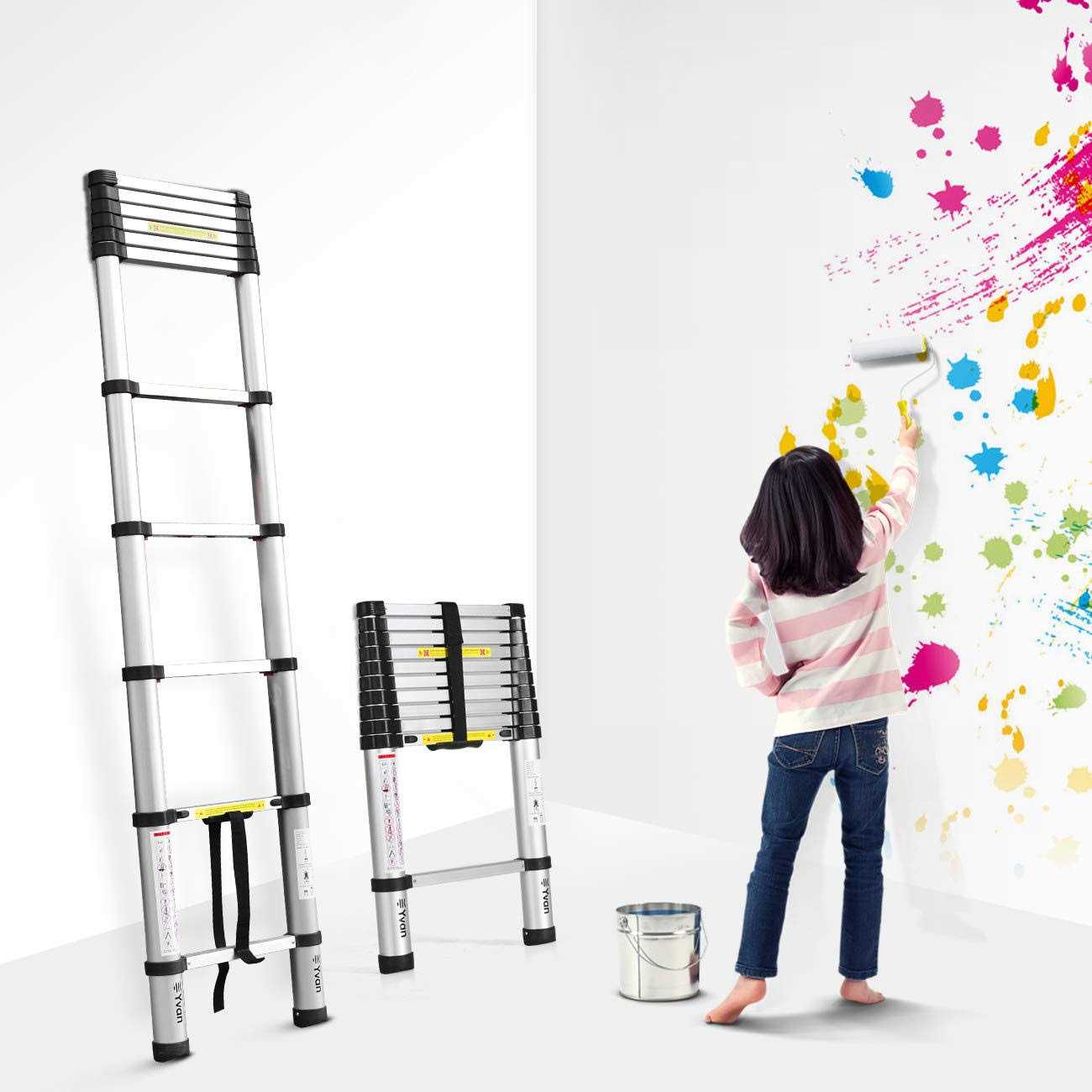 Yvan Telescoping Ladder,12.5 FT One Button Retraction Aluminum Telescopic Extension Extendable Ladder,Slow Down Design Multi-Purpose Step Ladder - Inhomebuy
