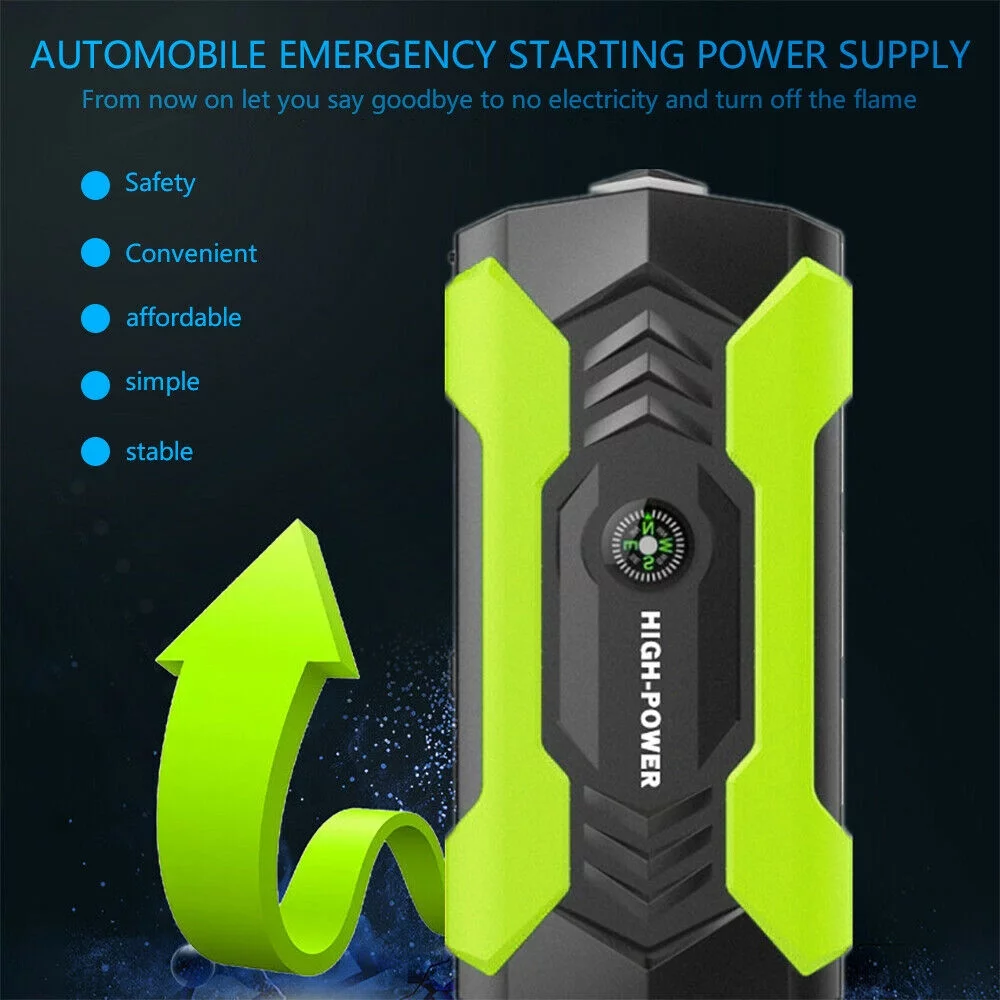 FIEWESEY Portable 12V Car Jump Starter Portable USB Power Bank Battery Booster Clamp 600A (Green) - Inhomebuy