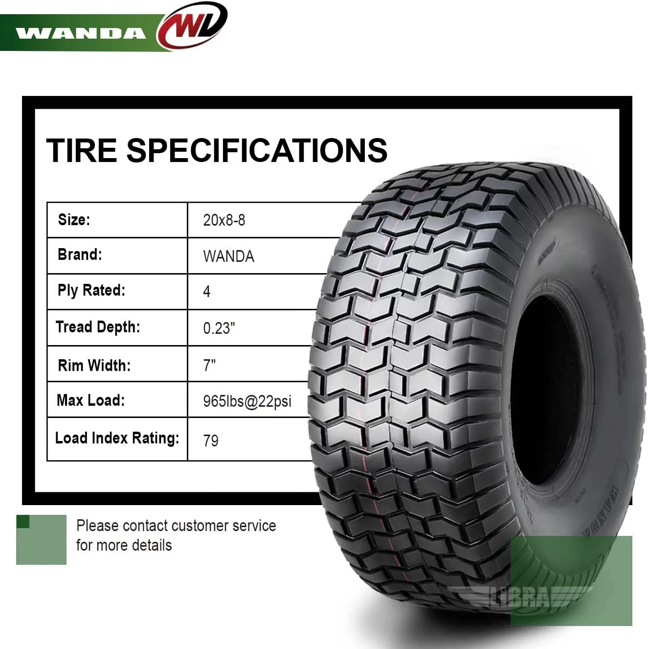 WANDA 20x8-8 20x8x8 Lawn Mower Cart Turf Tires /4 ply w/Warranty-Set 2 - Inhomebuy