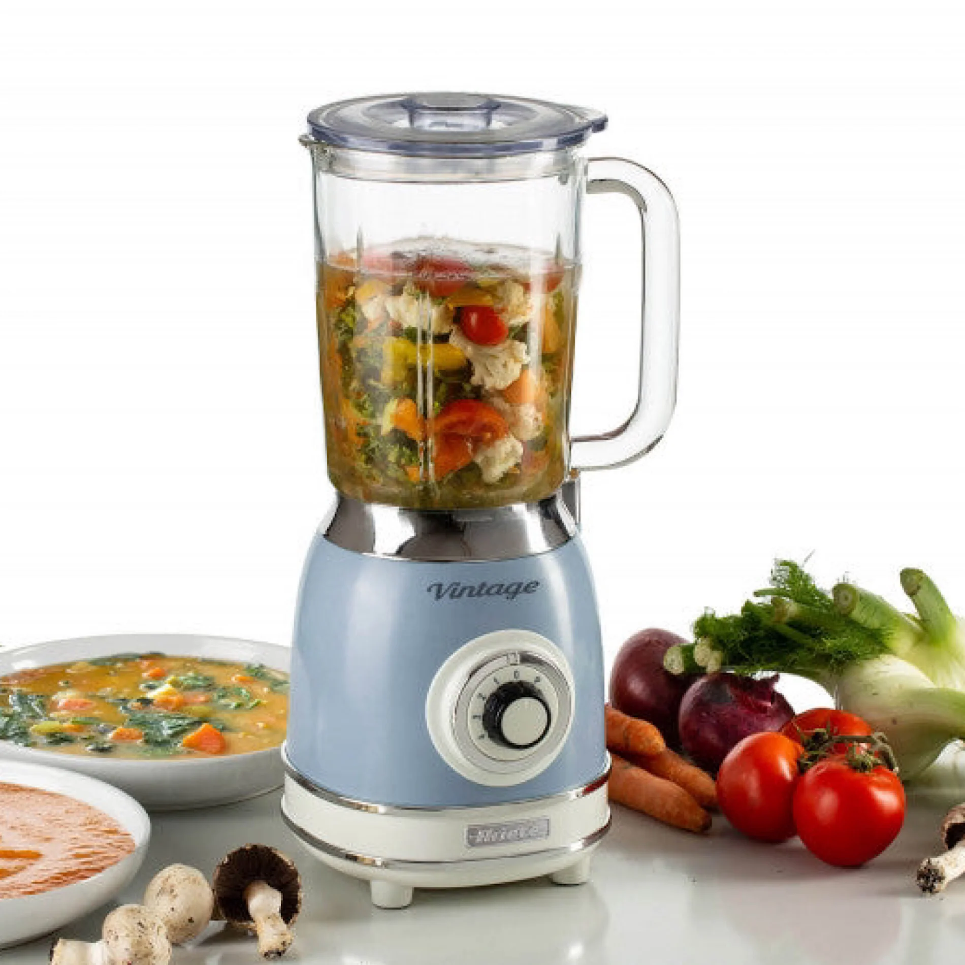 Vintage Blender With Glass Cup Blue 1000W - Inhomebuy