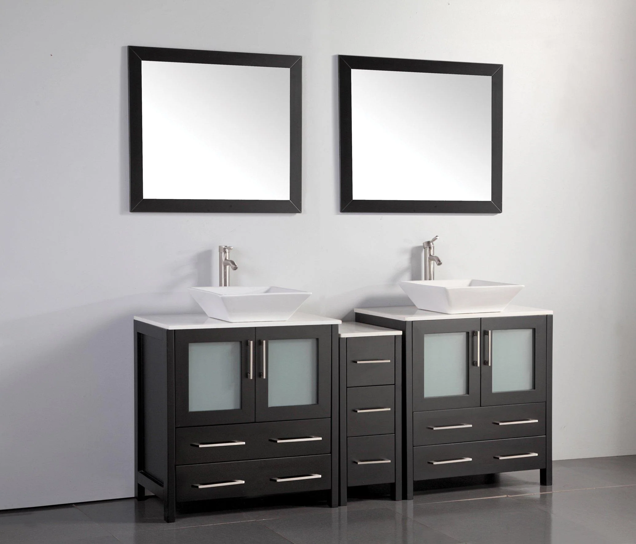 Vanity Art 72 in. Double Sink Vanity Cabinet with Ceramic Vessel Sink & Mirror (Single Cabinet) - Espresso, VA3130-72E - Inhomebuy