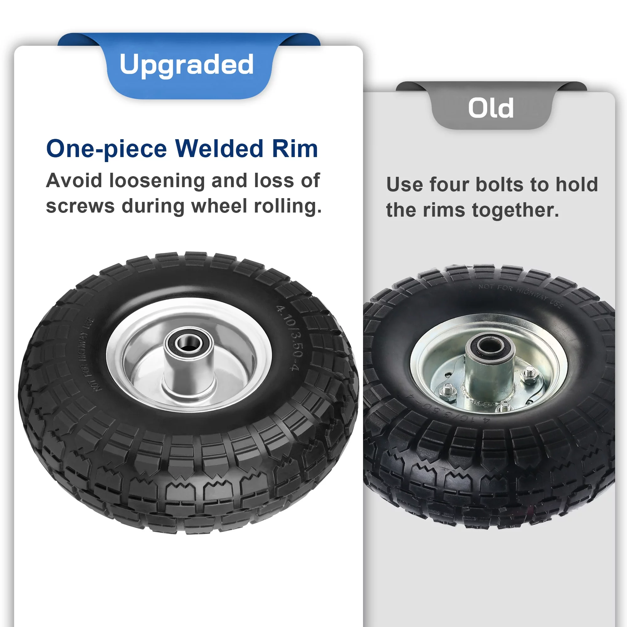 LotFancy 4.10/3.50-4in Tire and Wheel Flat Free, 2 Pack 10 in Solid Tires for Dolly Hand Truck Utility Carts - Inhomebuy