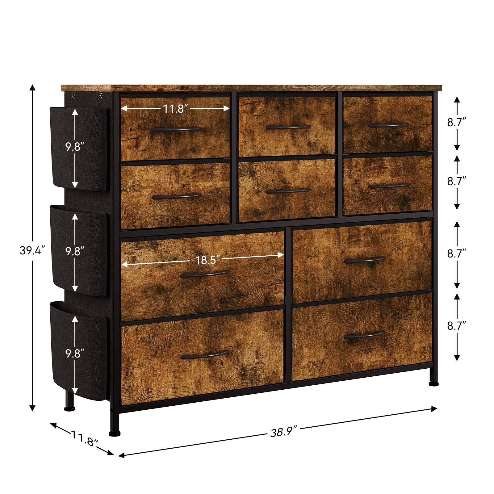 Zzistar 10 Drawers Dresser, Wood Top Dresser Chests of Drawers Storage Organizer Unit with Fabric Drawer - Inhomebuy