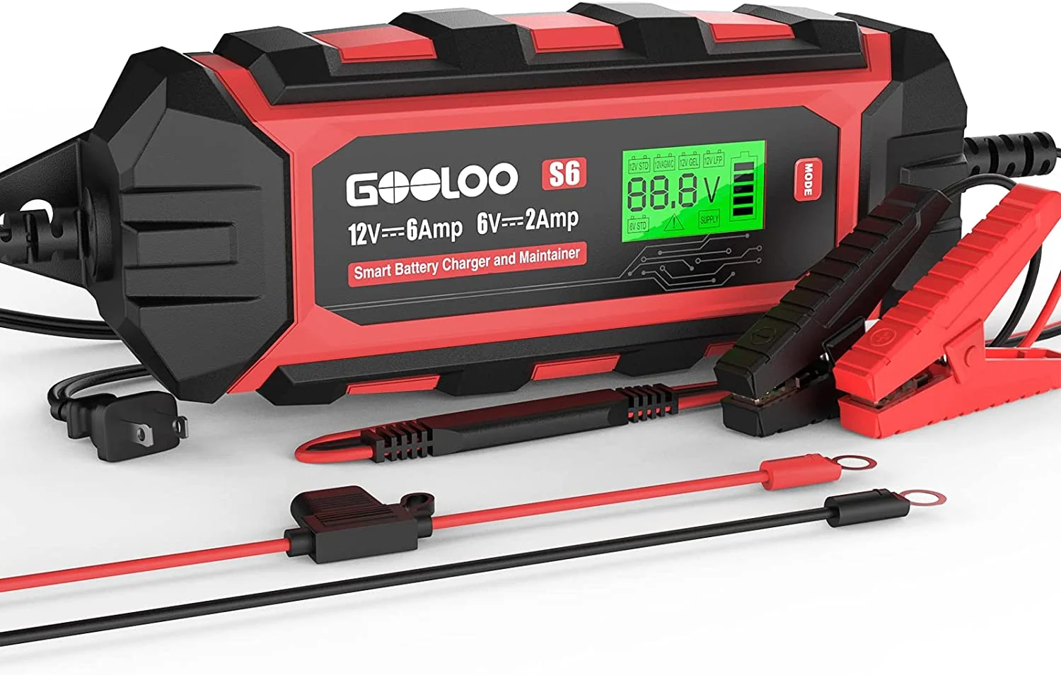 GOOLOO 6A Automotive Battery Charger,6 Amp 6V 12V(Up to 150Ah)Battery Charger and Maintainer Smart Trickle Charger Portable with LCD Display Pulse Repair for Vehicles - Inhomebuy