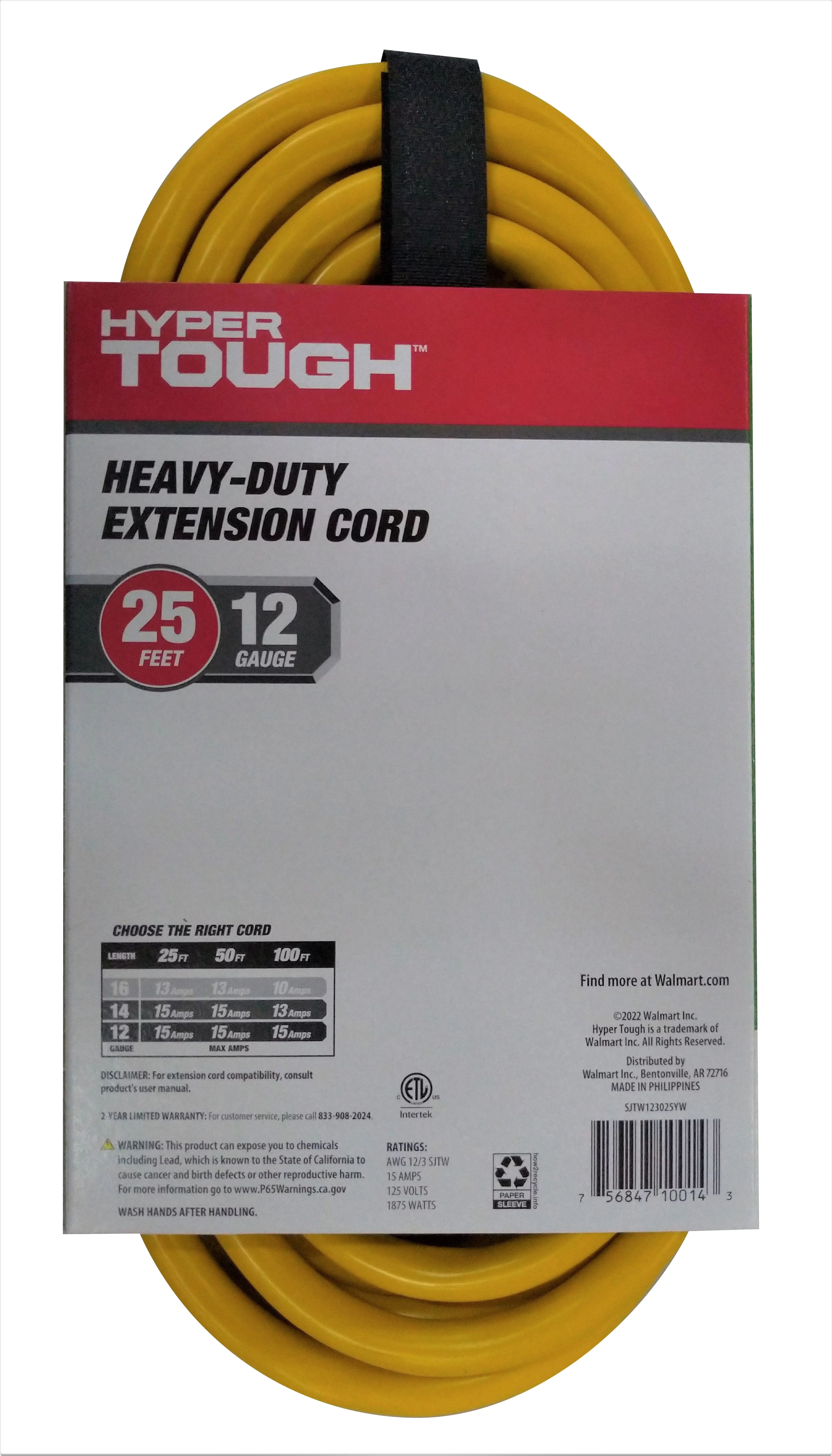 Hyper Tough 12AWGX3C 100ft Indoor and Outdoor Heavy Duty Yellow Vinyl Extension Cord - Inhomebuy