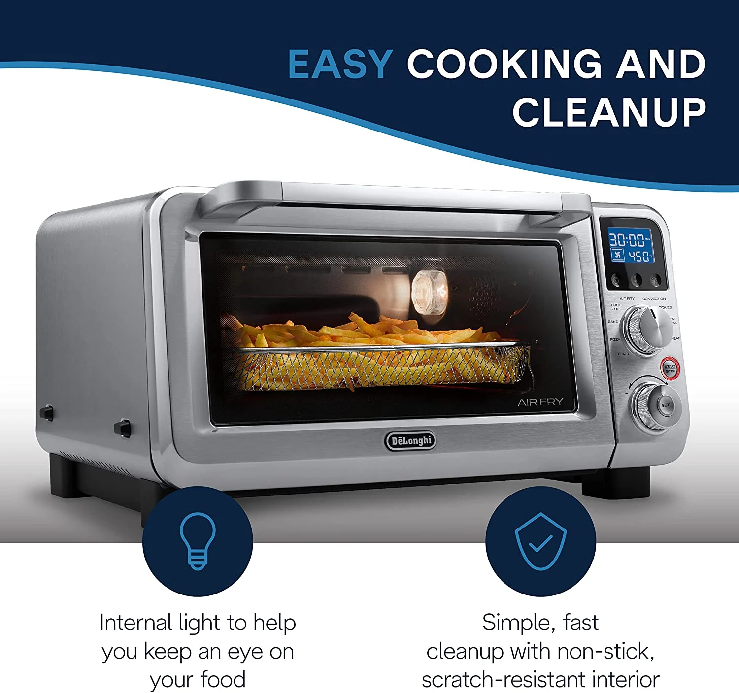 DeLonghi Livenza 9-in-1 Air Fry Convection Oven, 0.5 cu.ft, digital controls, s/s | EO141164M - Inhomebuy