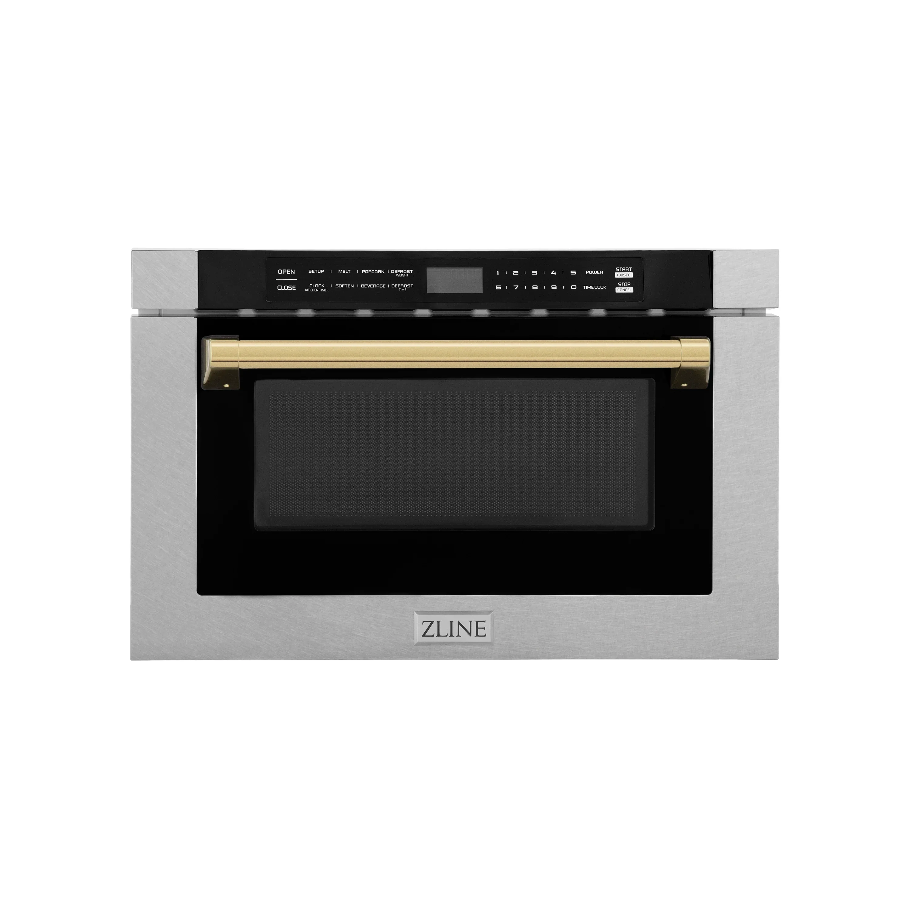 ZLINE 24 In. 1.2 cu. ft. Built-in Microwave Drawer with a Traditional Handle in Fingerprint Resistant Stainless Steel and Gold Accents, MWDZ-1-SS-H-G - Inhomebuy