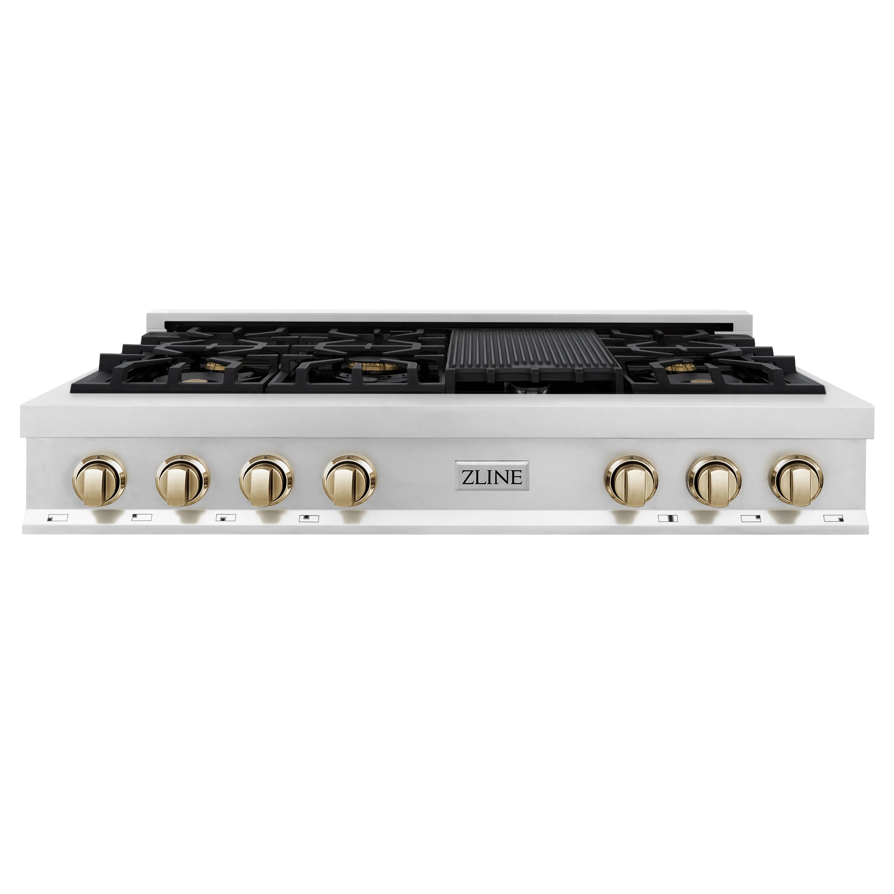 ZLINE Autograph Edition 48 in. Gas Rangetop in Stainless Steel and Gold Accents, RTZ-48-G - Inhomebuy