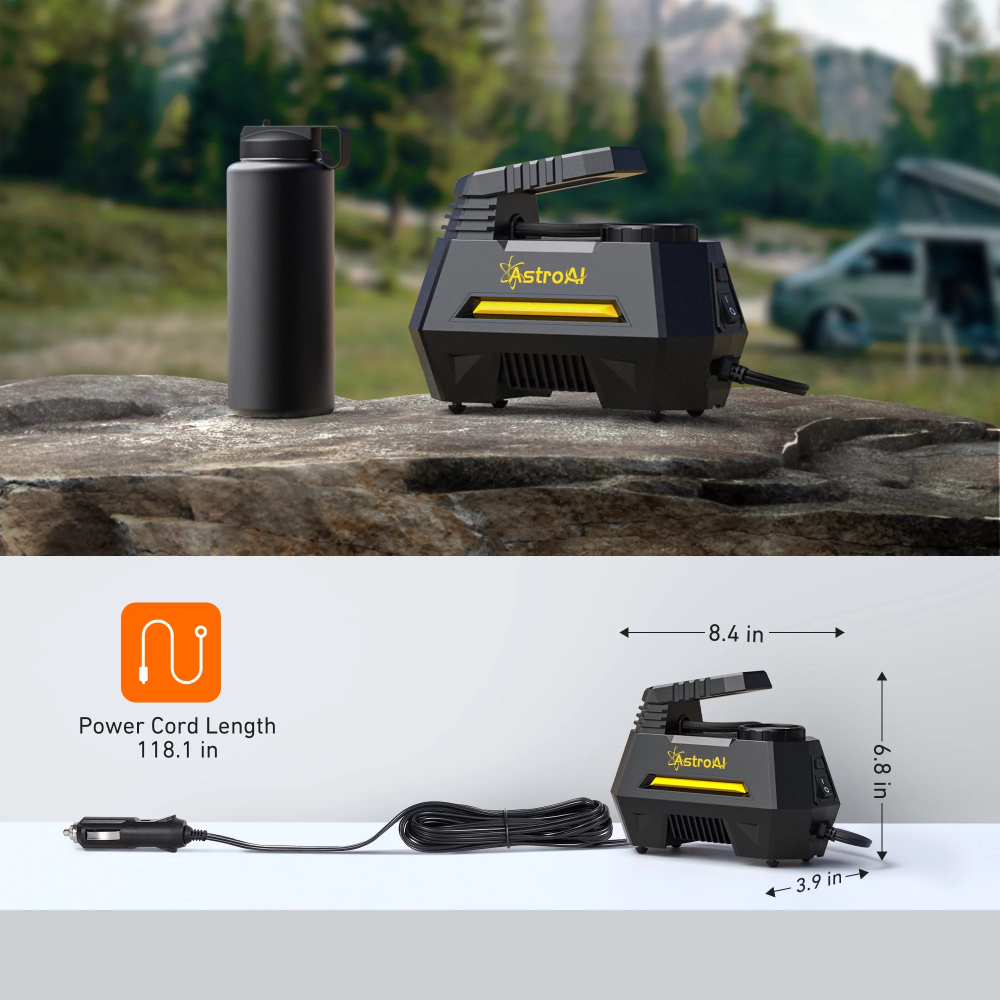 Car Tire Inflator 100 PSI, Electric Tire Compressor, Inflatables Air Car Pump, Yellow - Inhomebuy