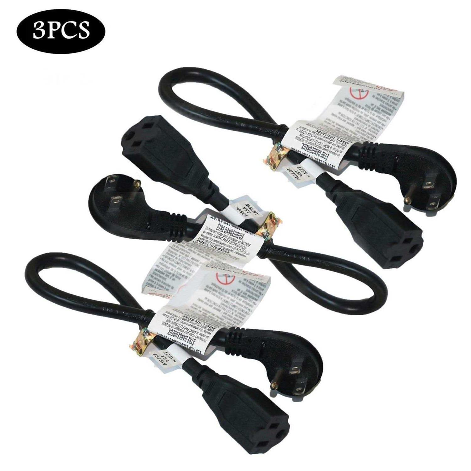 firmerst 1875W Flat Plug Extension Cord Black 2 feet - Inhomebuy